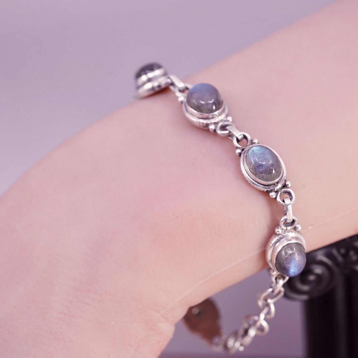 7.25", vintage sterling 925 silver handmade bracelet with moonstone