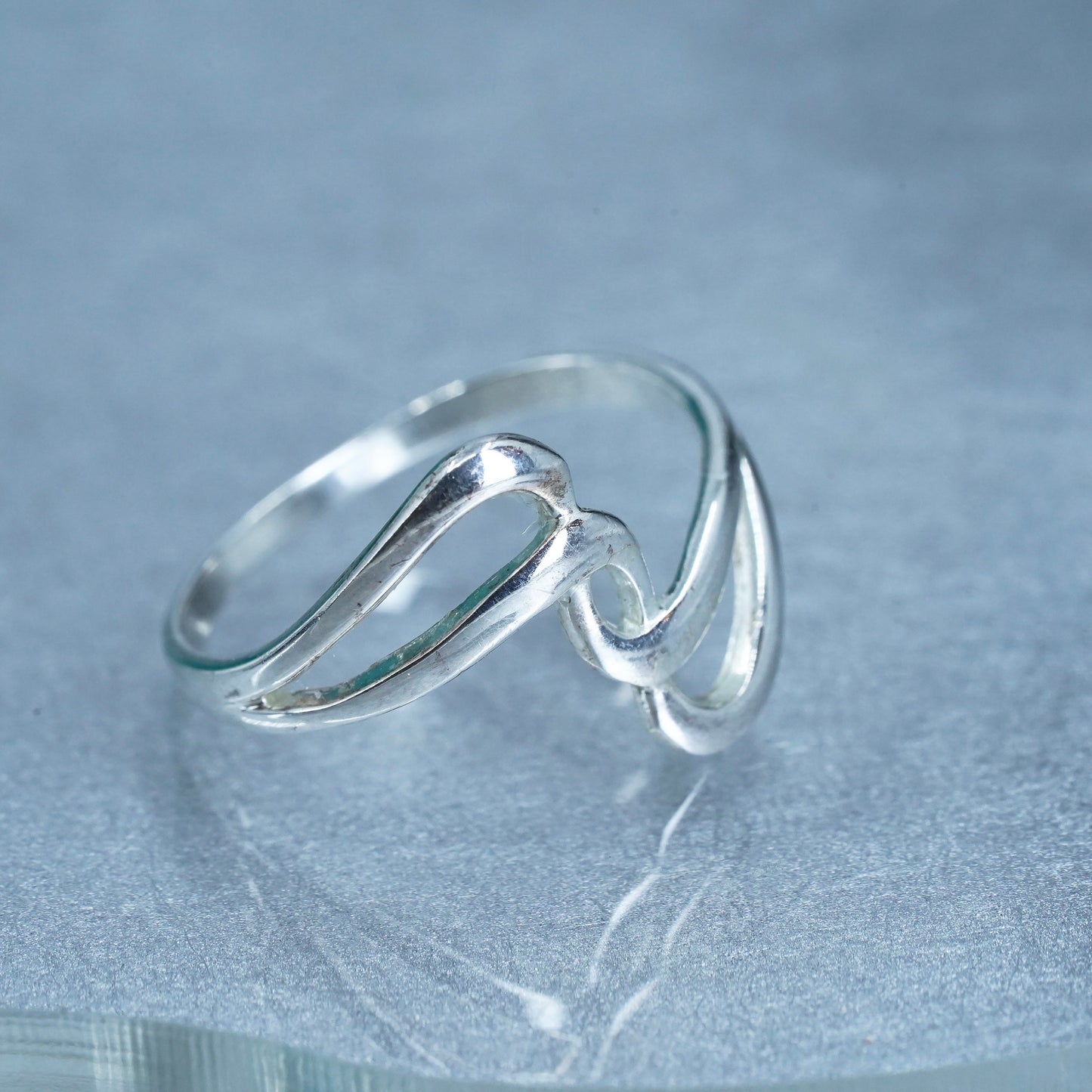 Size 8.75, vintage modern Sterling 925 silver handmade ring, wavy band