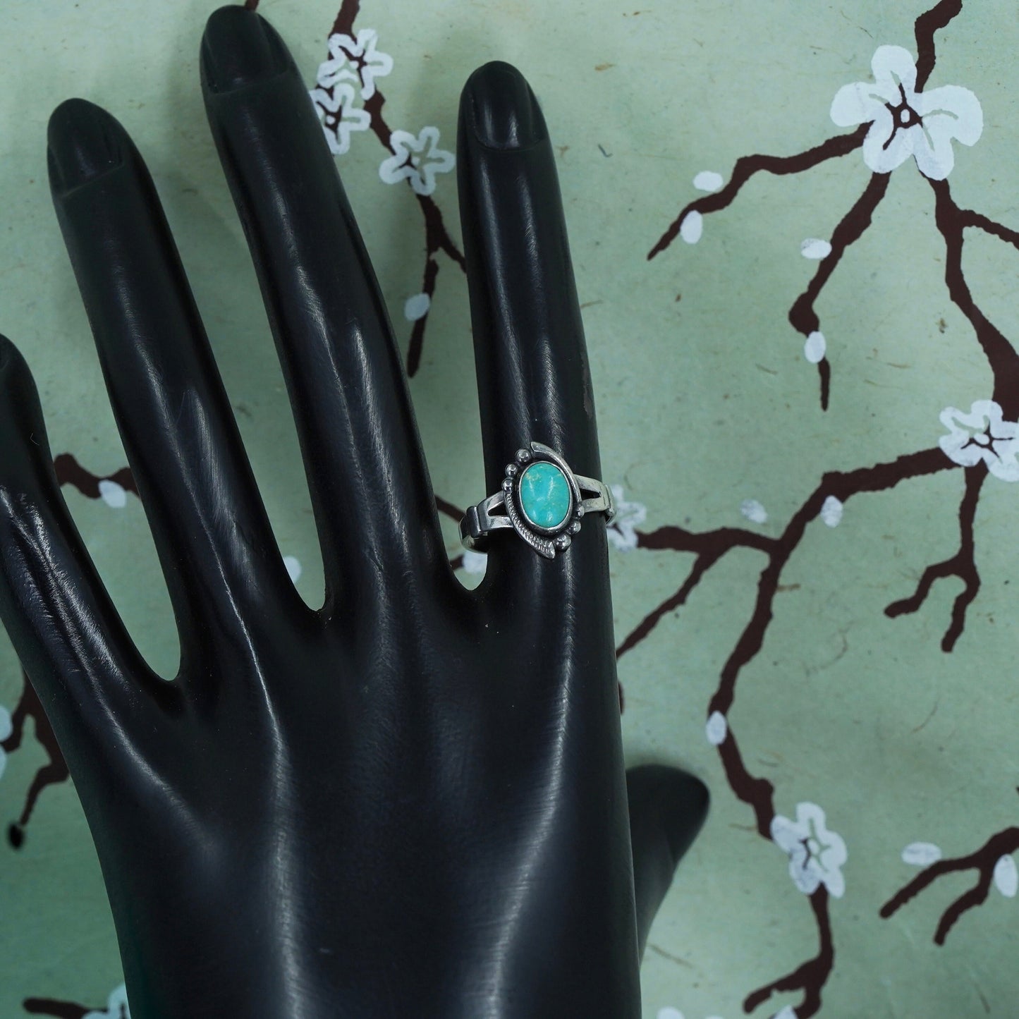 Size 6.5, Native American bell post sterling silver ring, 925 band turquoise
