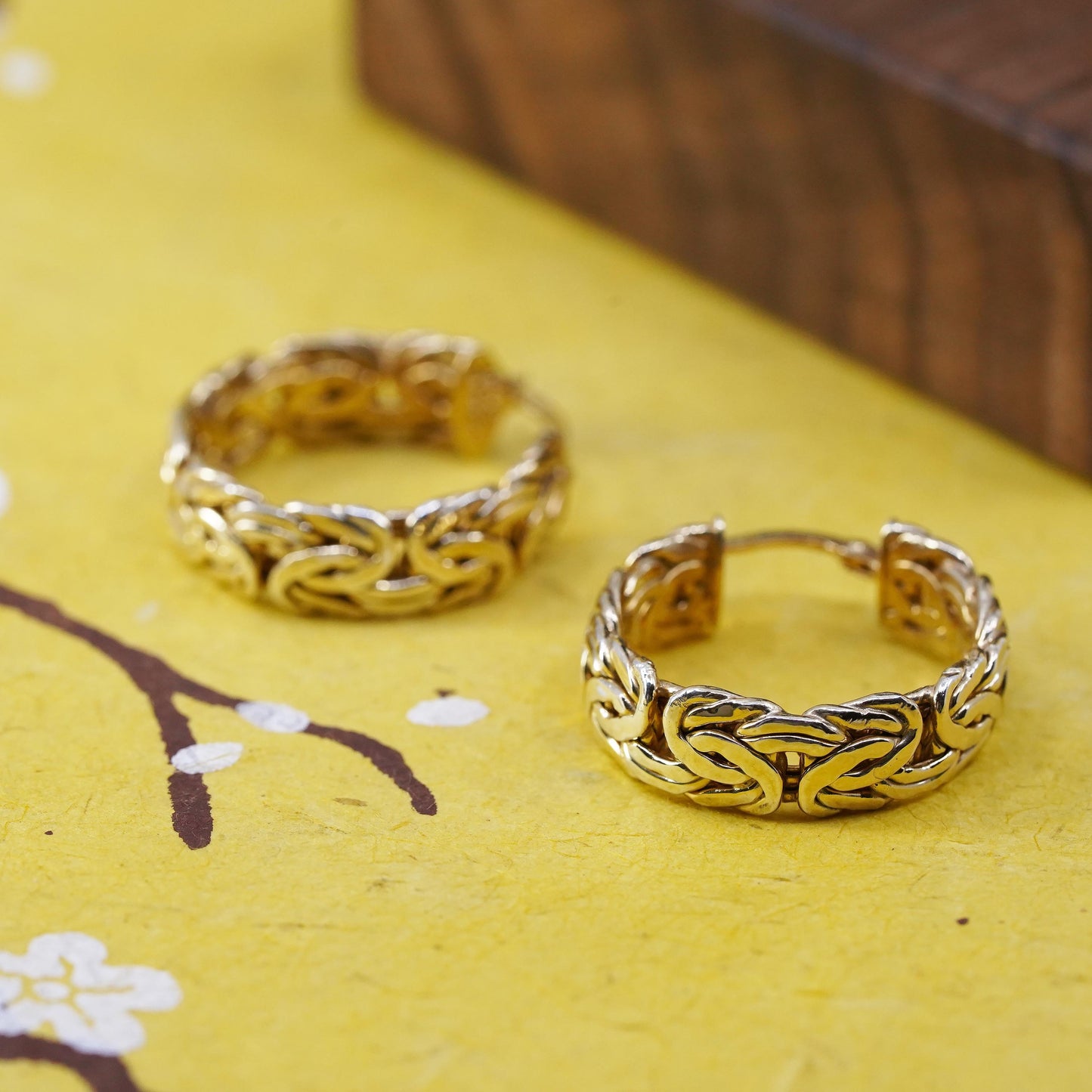 1”, turkey vermeil gold Sterling silver earrings, 925 birdcage Byzantine hoops