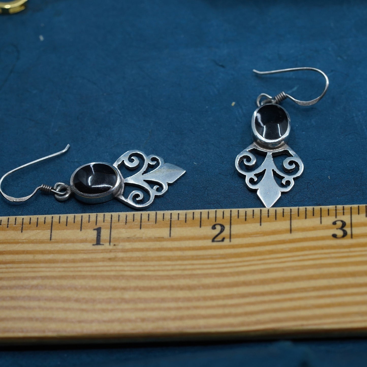 Vintage Sterling 925 Silver Handmade Earrings with oval onyx