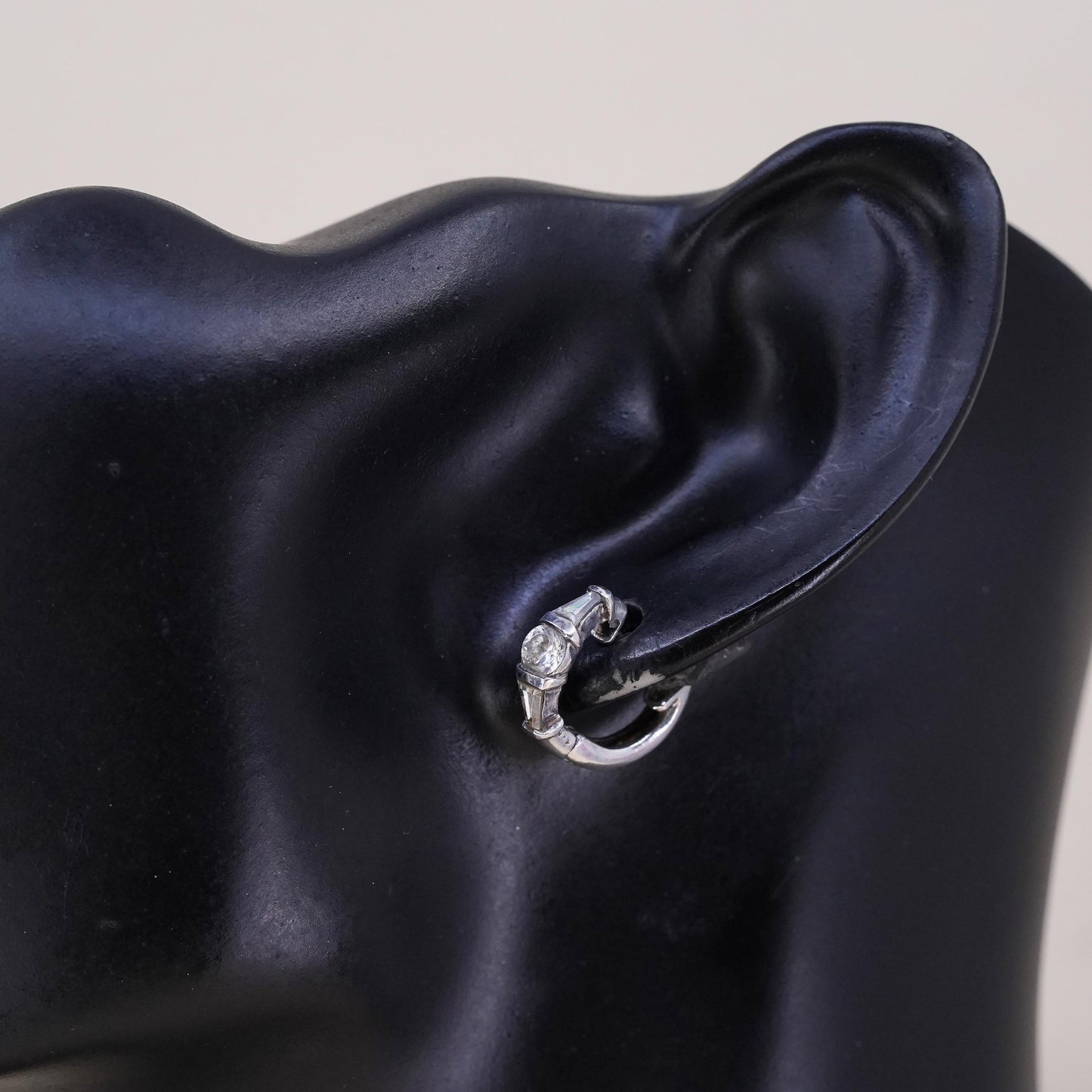 0.5", Vintage sterling silver loop single earring, minimalist hoop with cz