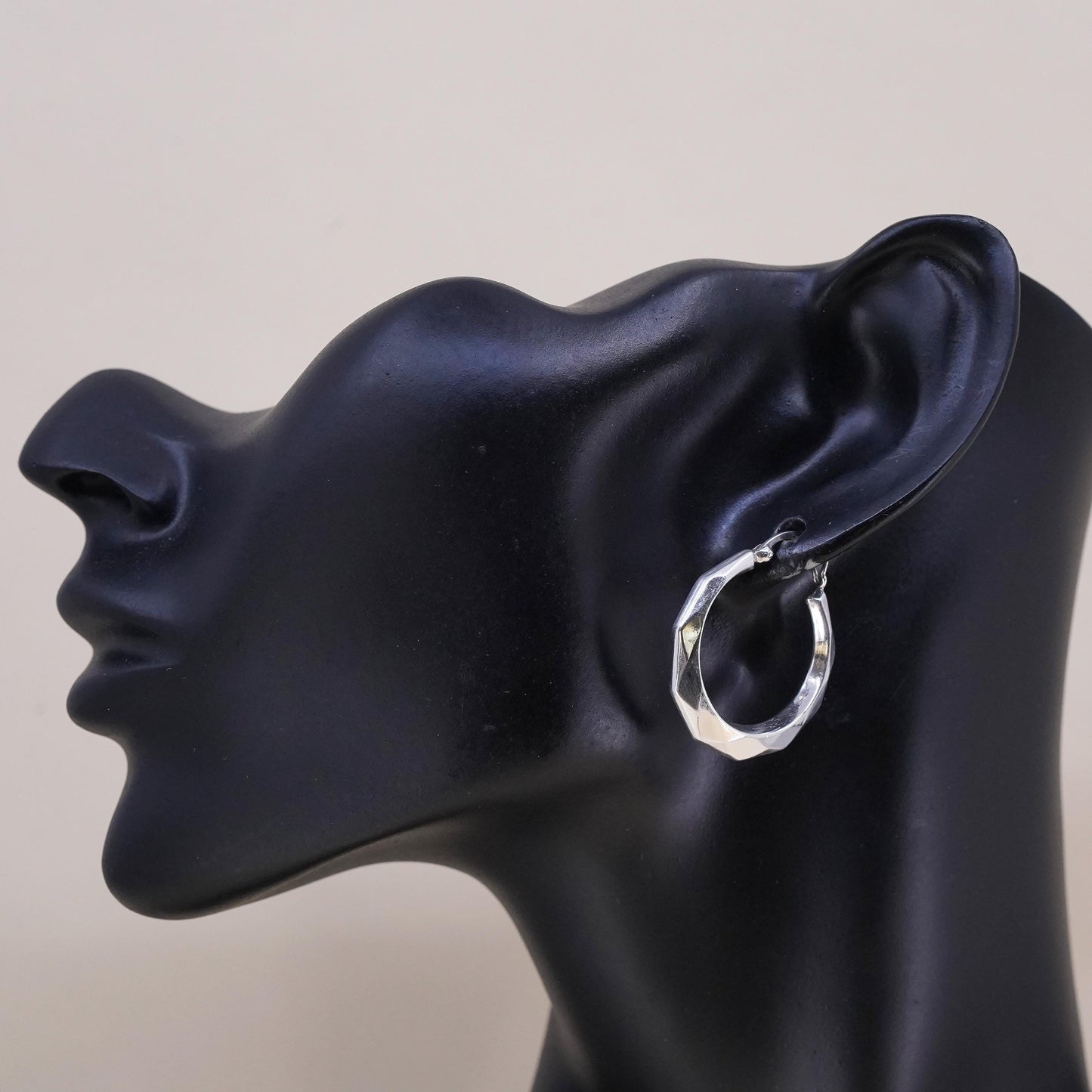 1", Vintage sterling silver loop single earring, primitive textured hoop