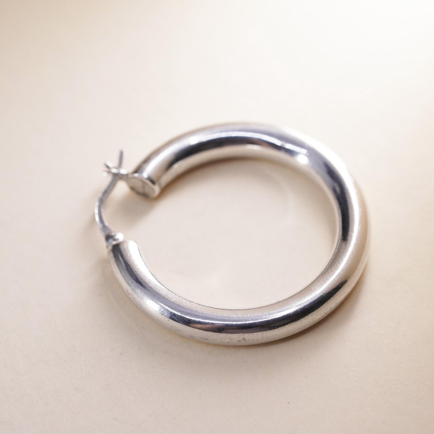 1.25", VTG sterling silver loop single earring, bold minimalist primitive hoop