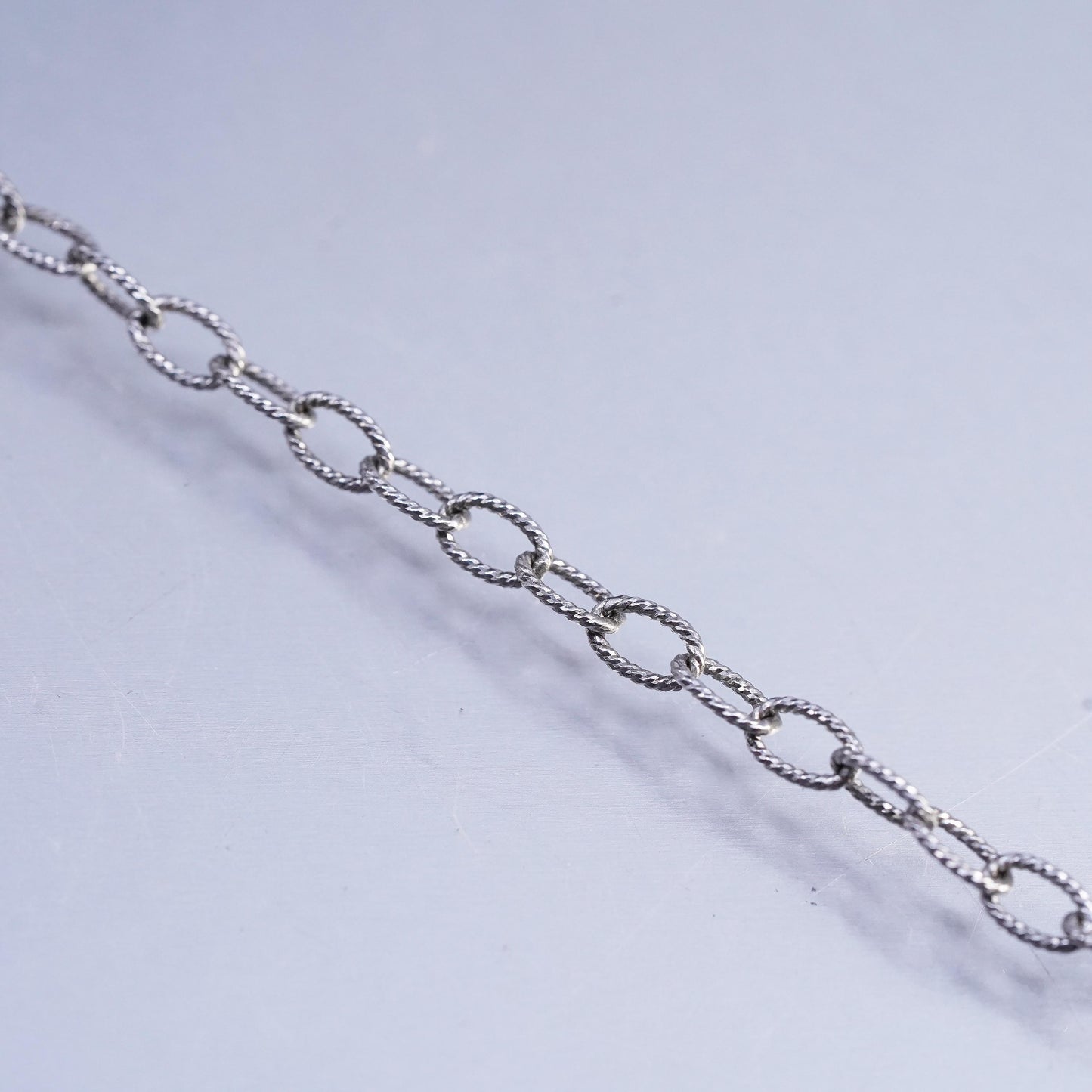 18" 4mm, vintage Italian 925 sterling silver textured oval chain necklace