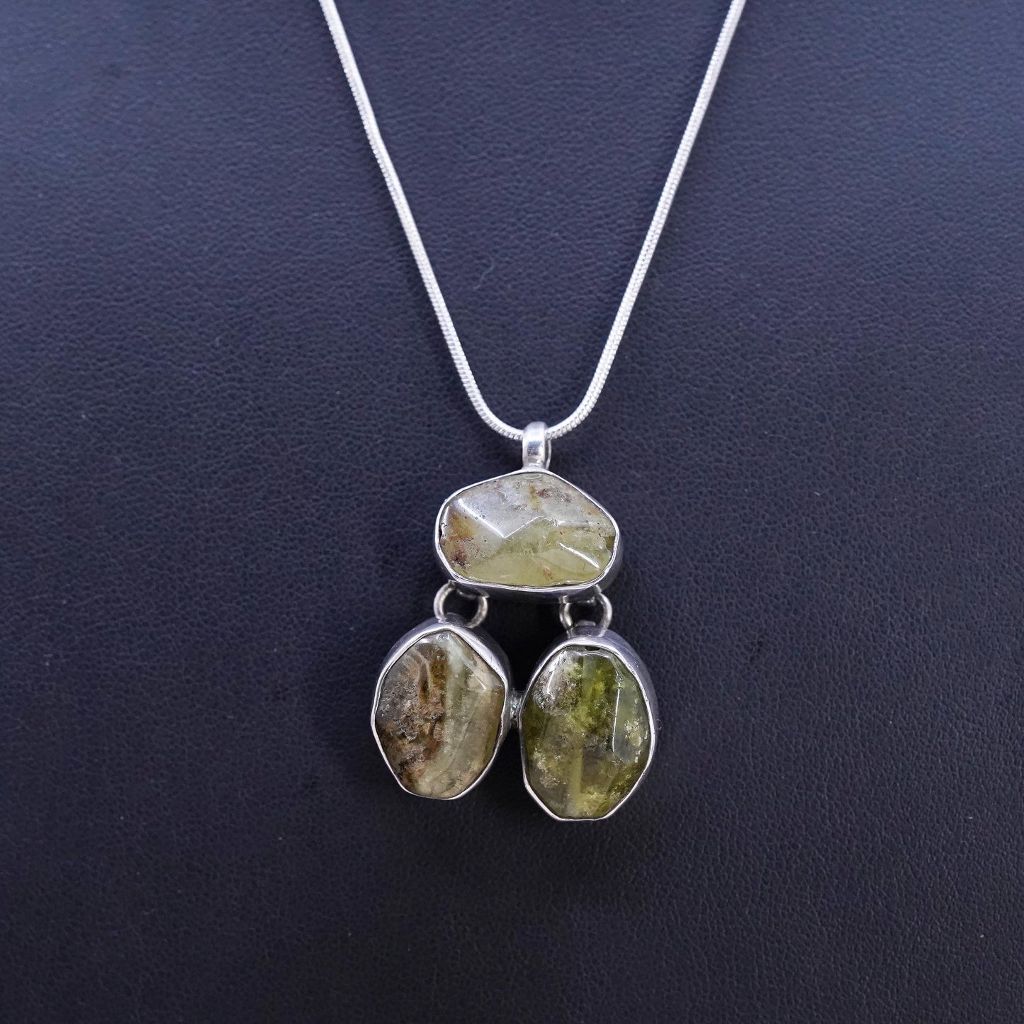 Vintage Sterling 925 Silver Necklace, snake chain and Idocrase pendant