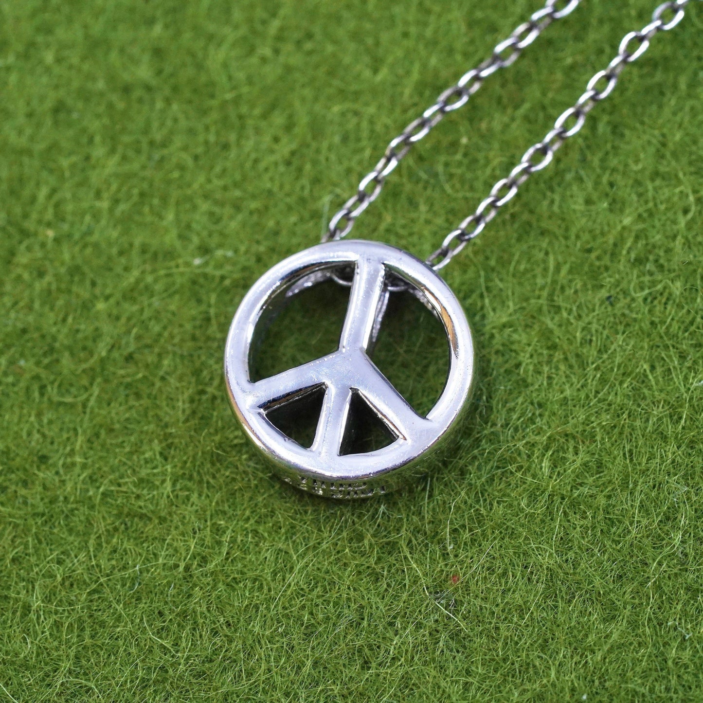 18", Sterling silver necklace, 925 circle chain peace CND symbol pendant and cz