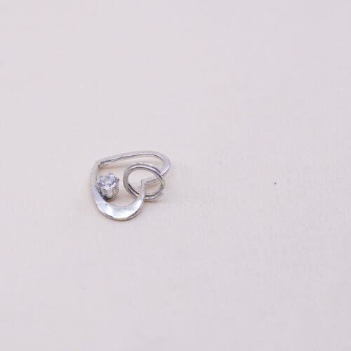 Vintage Sterling Silver Heart Pendant W/ Cz Dangle, Solid 925 Silver Charm