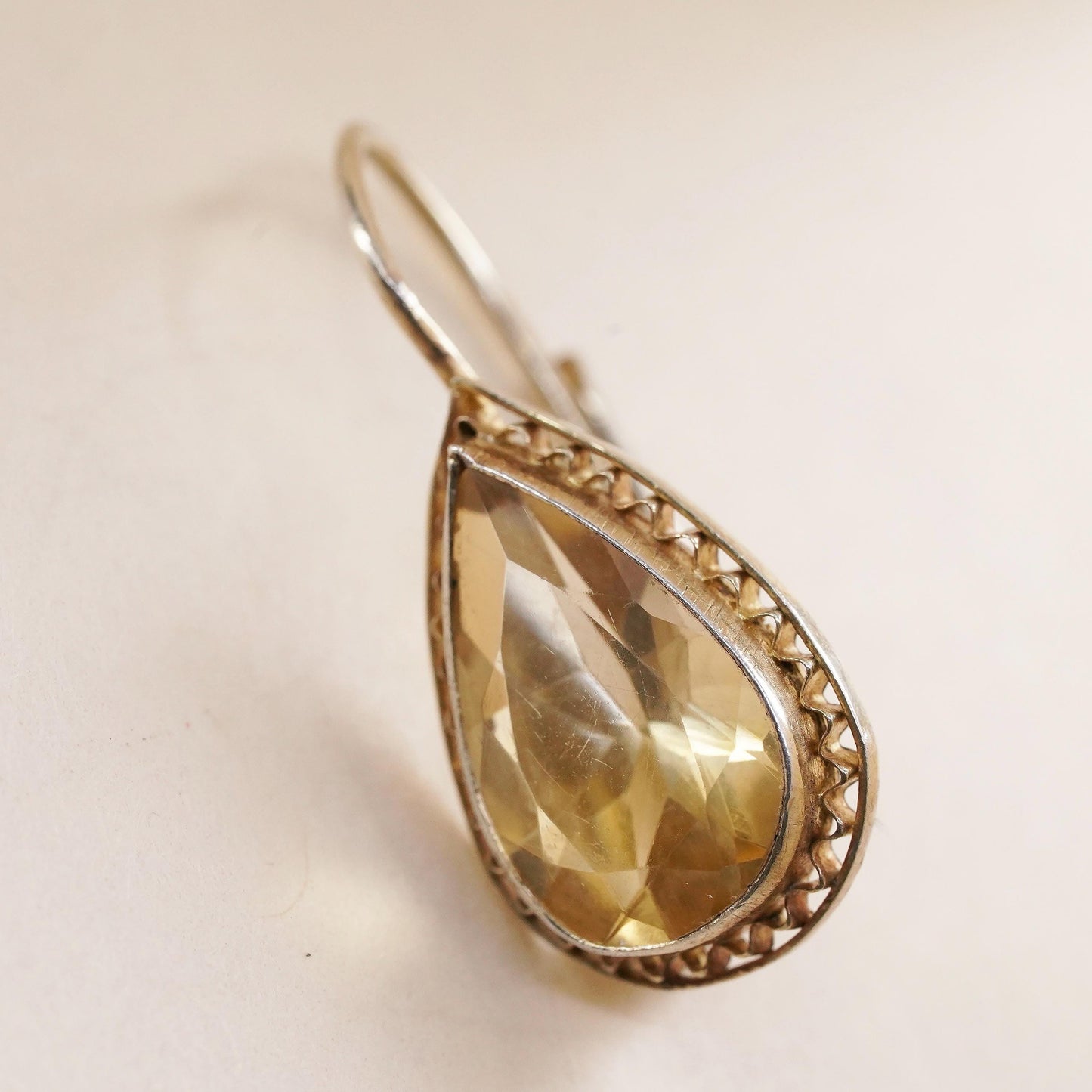 vermeil gold sterling silver 925 single teardrop citrine earring lever back