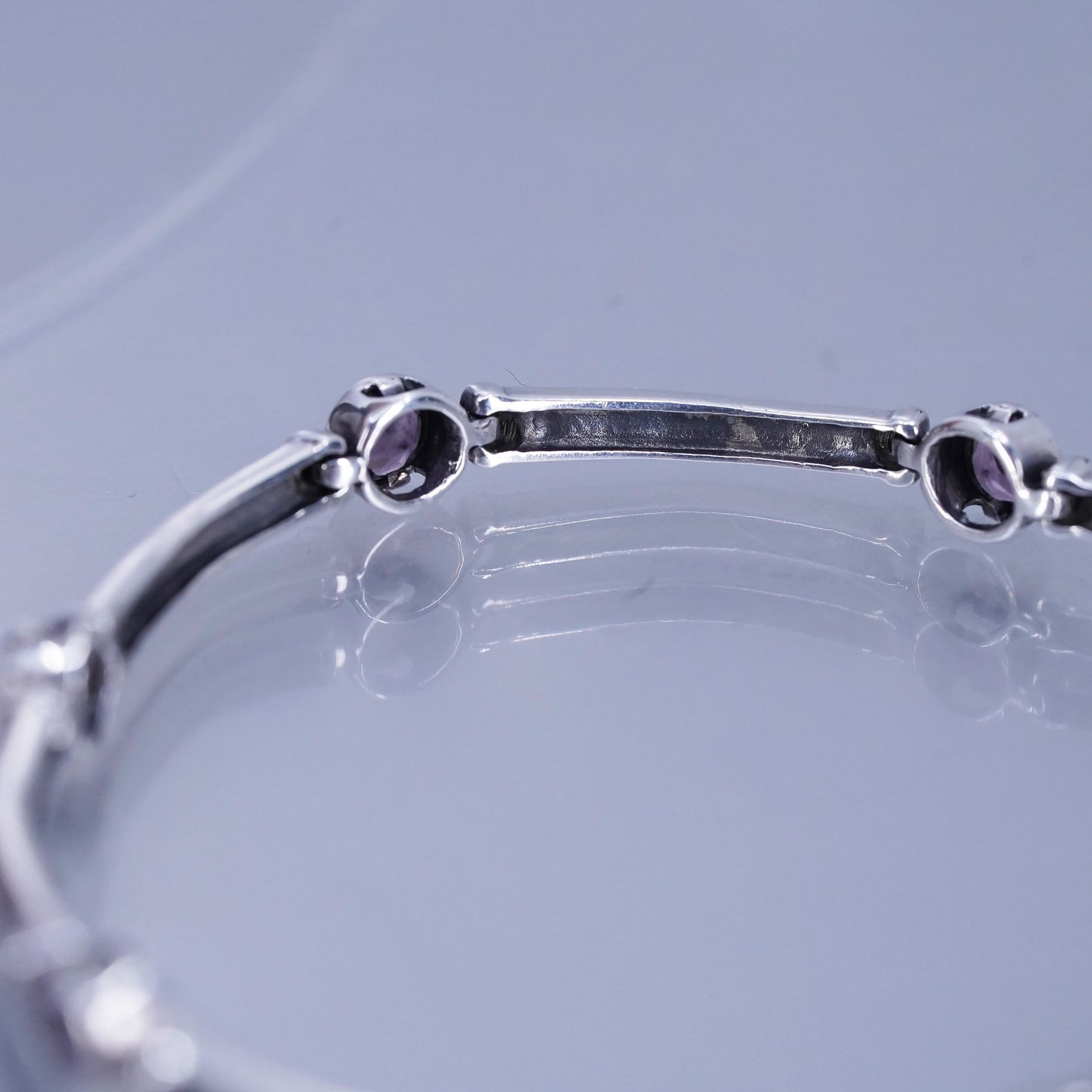 7.5”, Sterling 925 silver handmade bracelet, marcasite amethyst tennis chain
