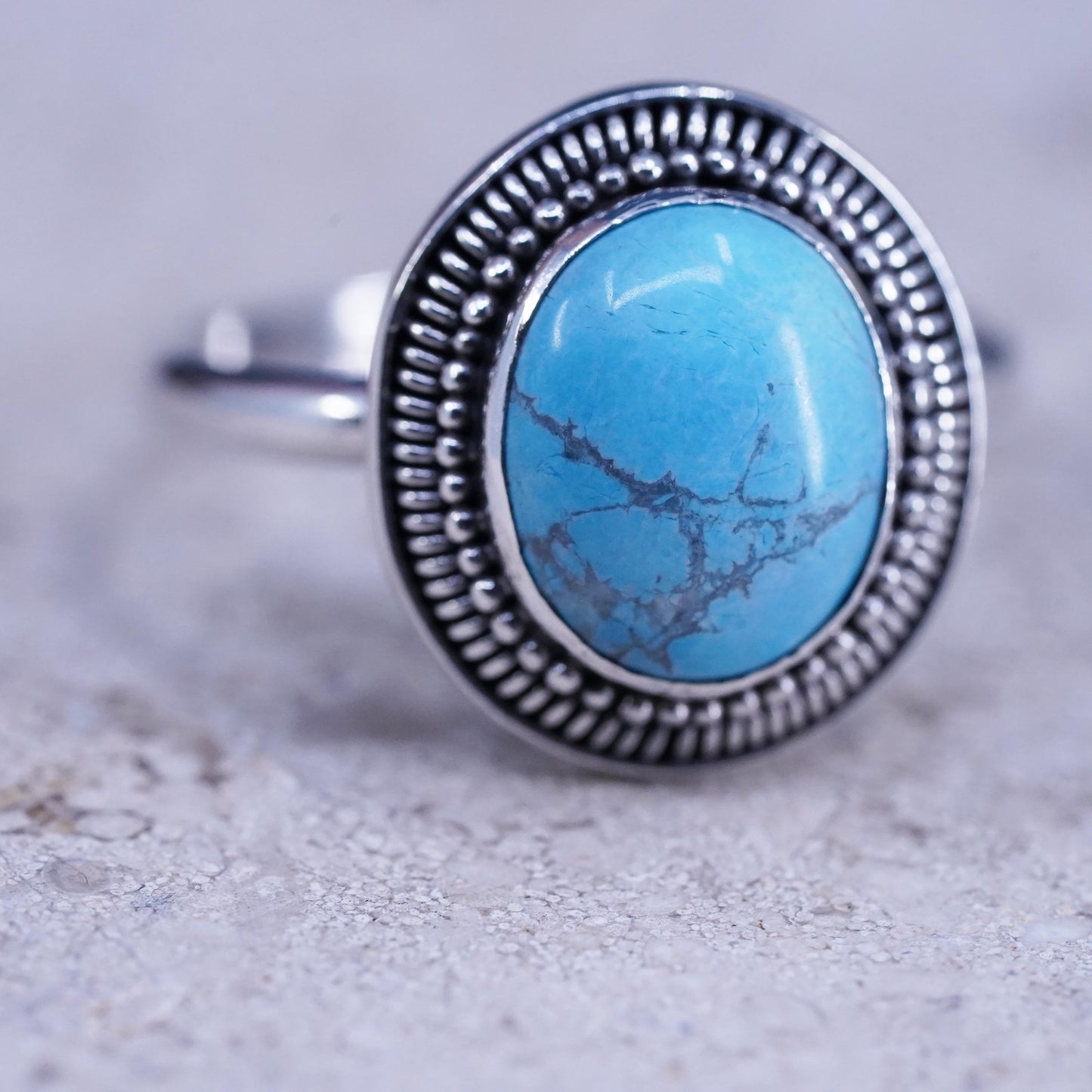 Size 10, vintage Sterling 925 silver handmade ring with turquoise and cable
