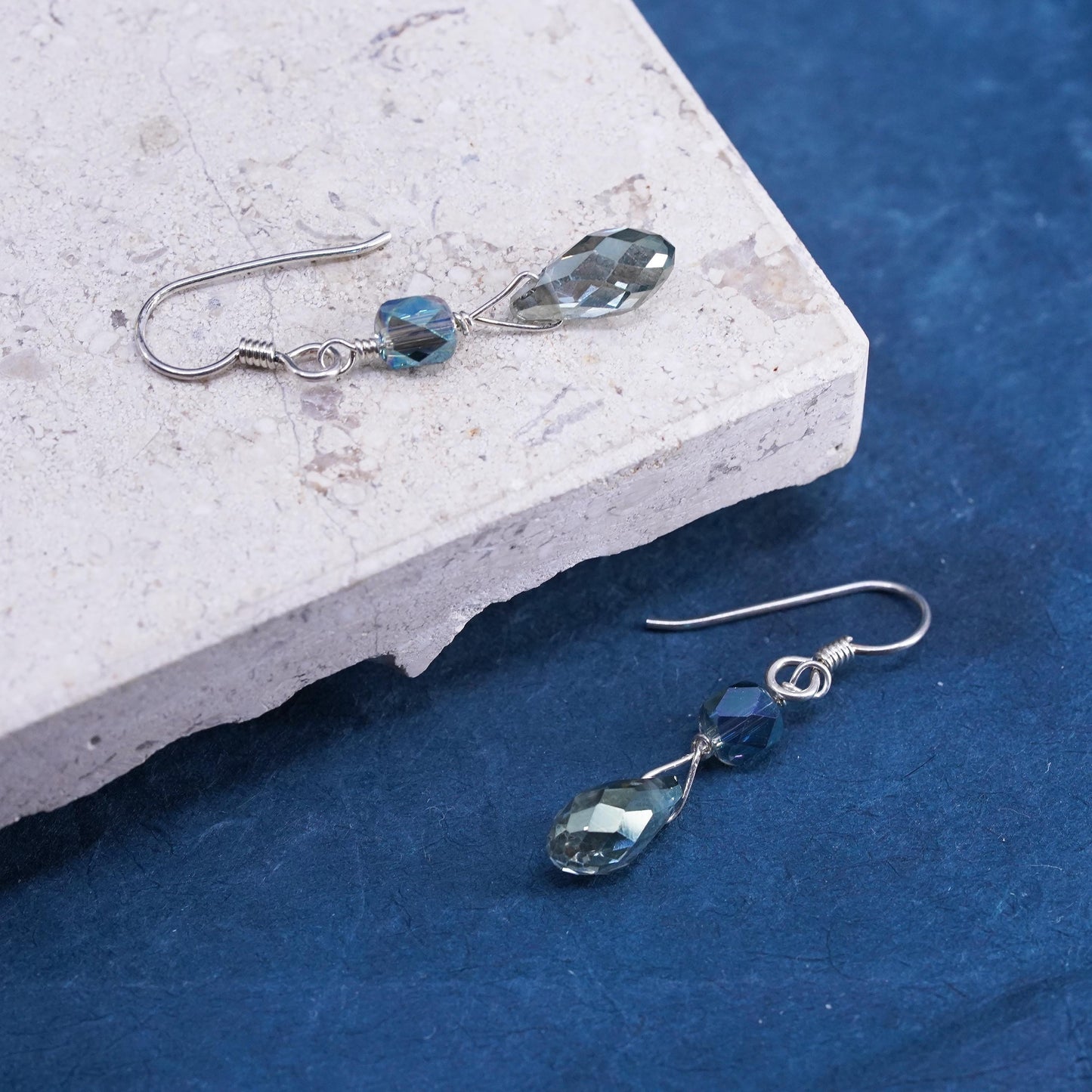 Vintage sterling 925 silver handmade teardrop crystal earrings