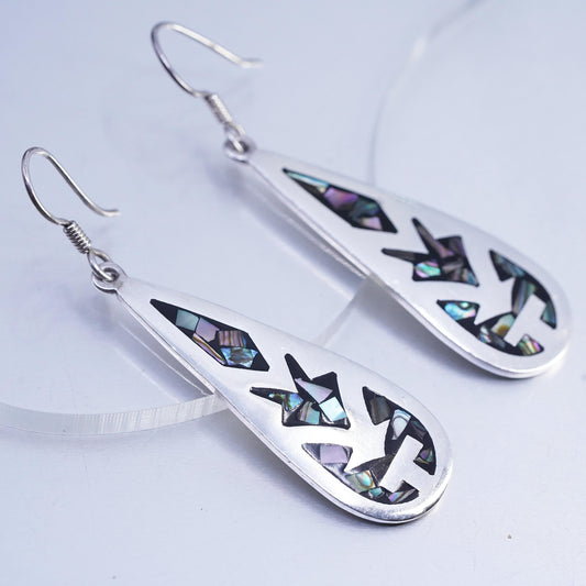 Vintage Mexican Sterling 925 silver handmade teardrop earrings abalone inlay