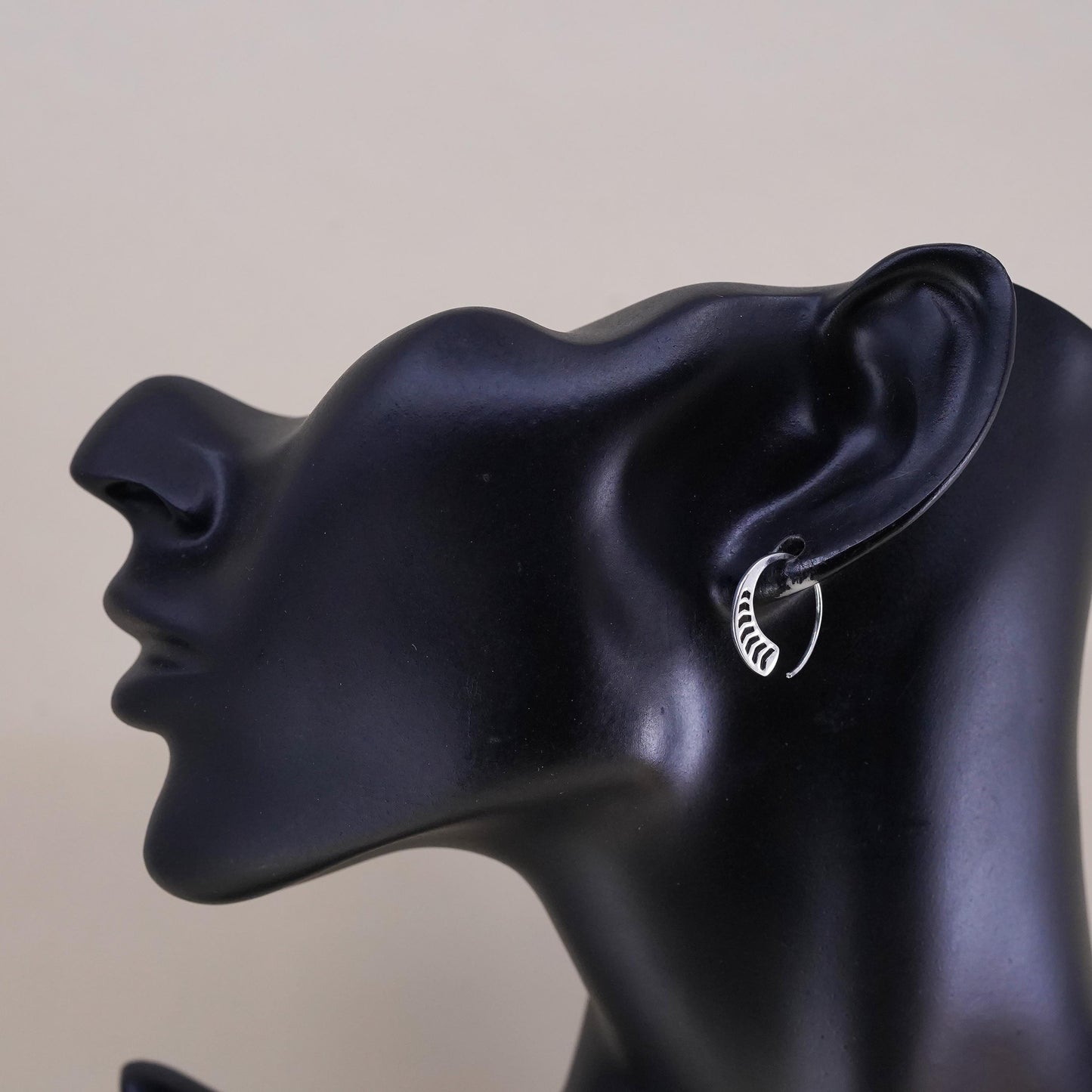 Vintage Sterling silver handmade earrings, 925 filigree sprial hoops