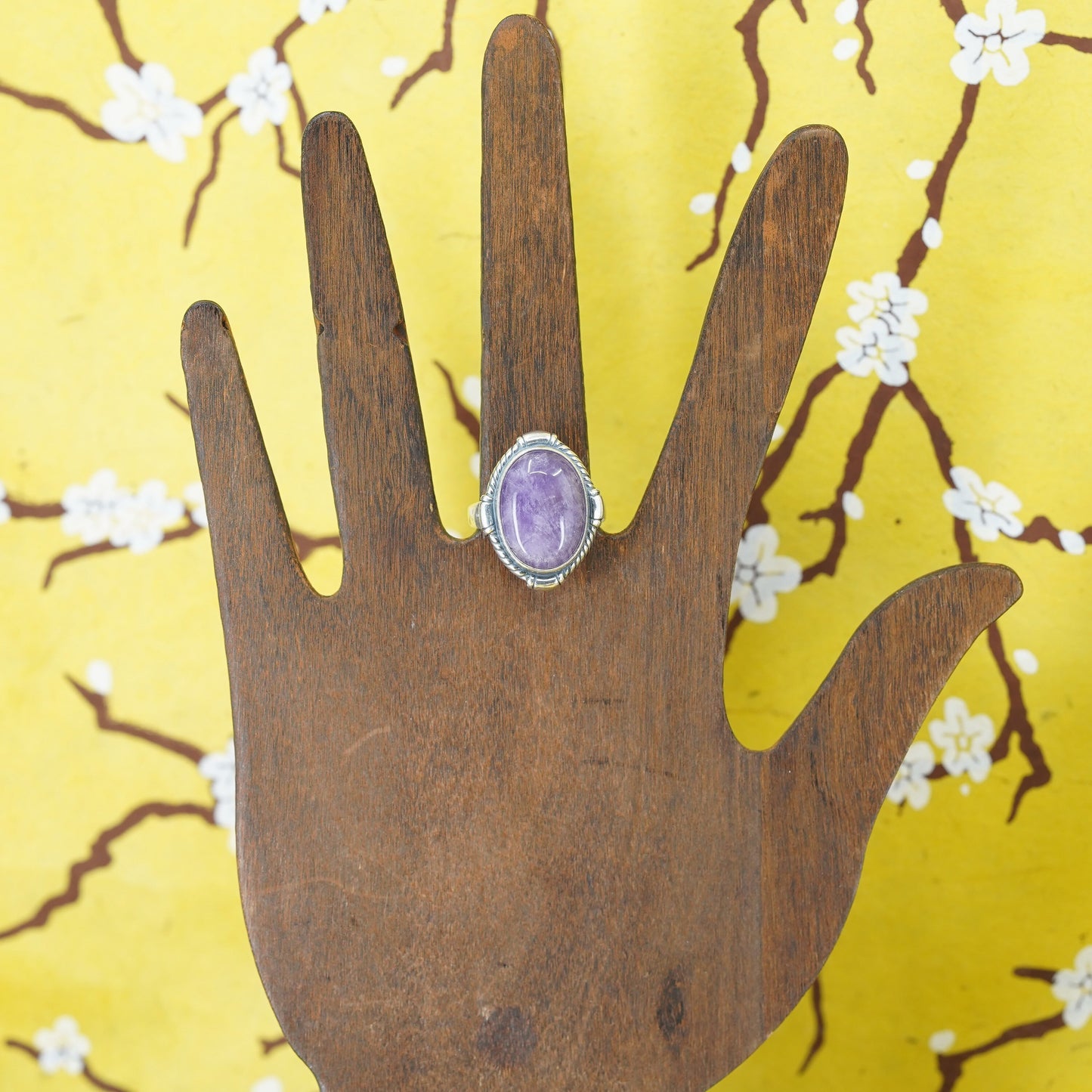 Size 9.25, southwestern Sterling silver 925 statement ring oval amethyst stone
