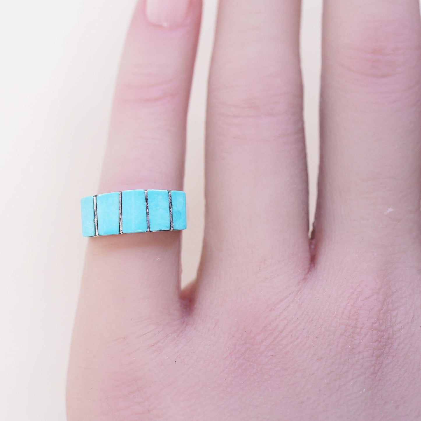 Size 4.25, Native Americans George Kee Sterling silver ring, 925 band turquoise