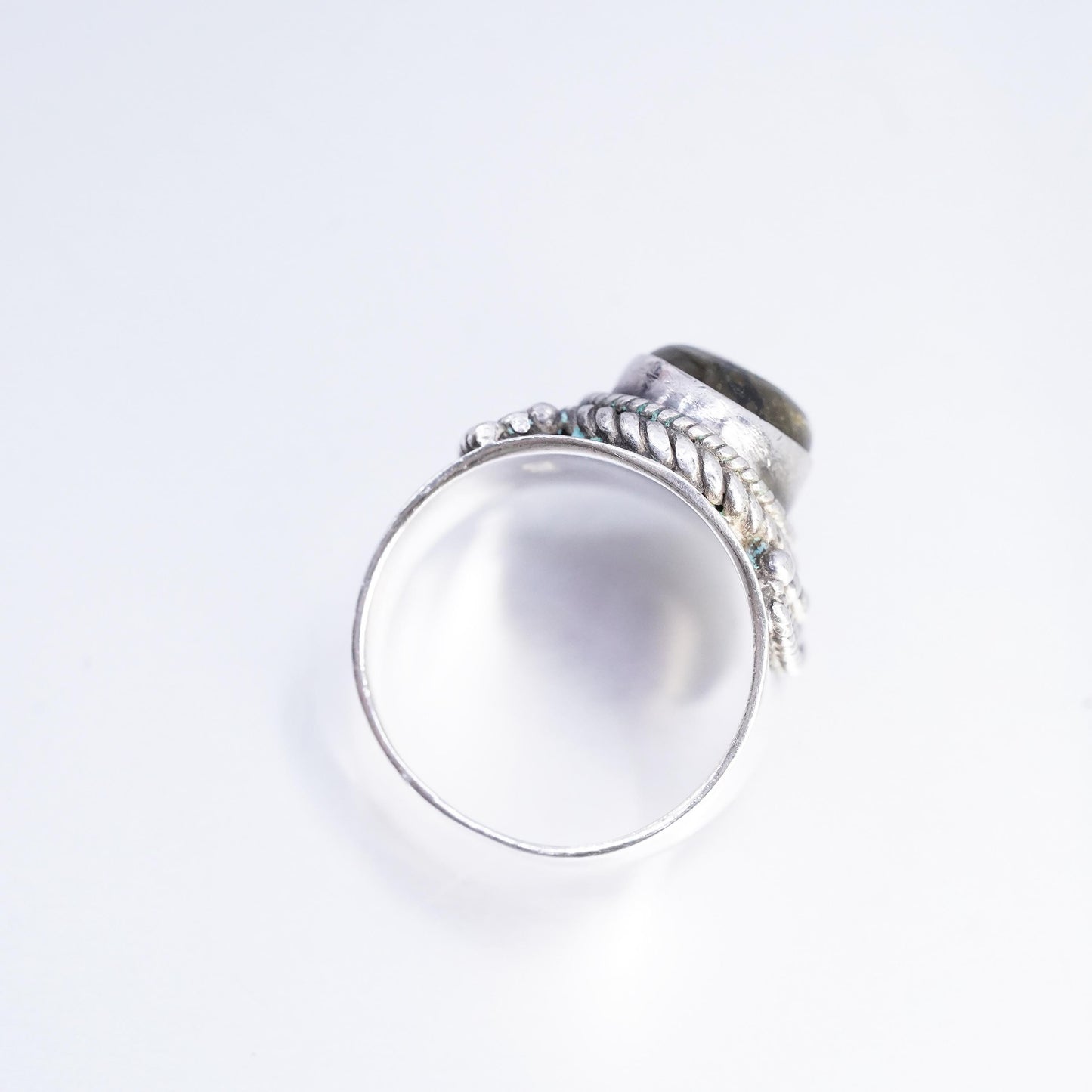 Sz 6.5, Vintage Sterling silver handmade ring, 925 band with Labradorite beads