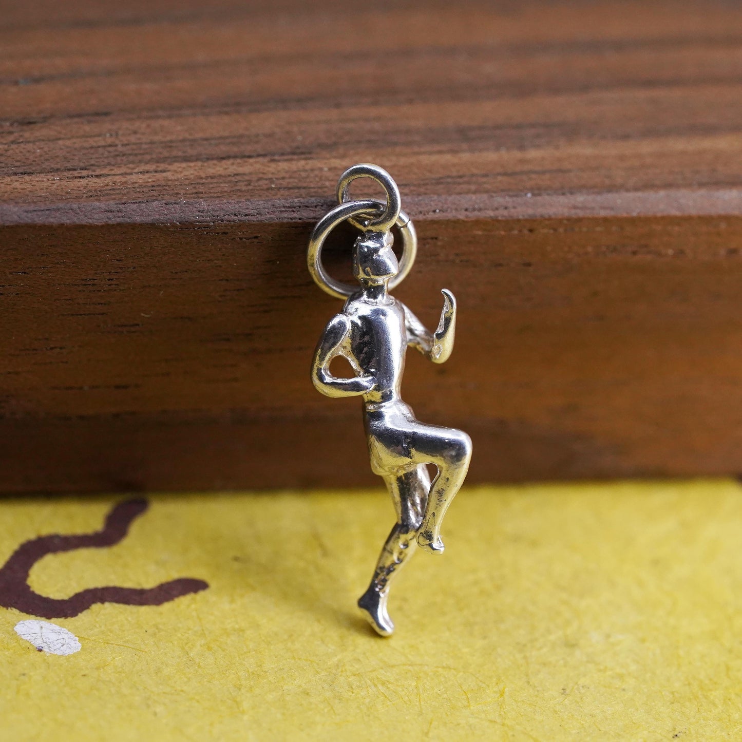 Vintage Sterling silver handmade pendant, 925 runner figure charm