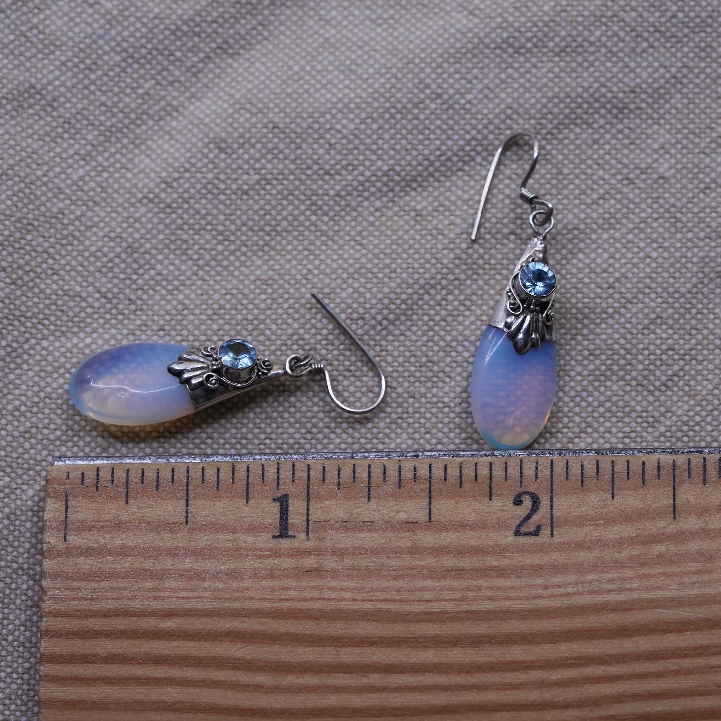 Vintage Sterling 925 silver handmade earrings with teardrop moonstone and topaz