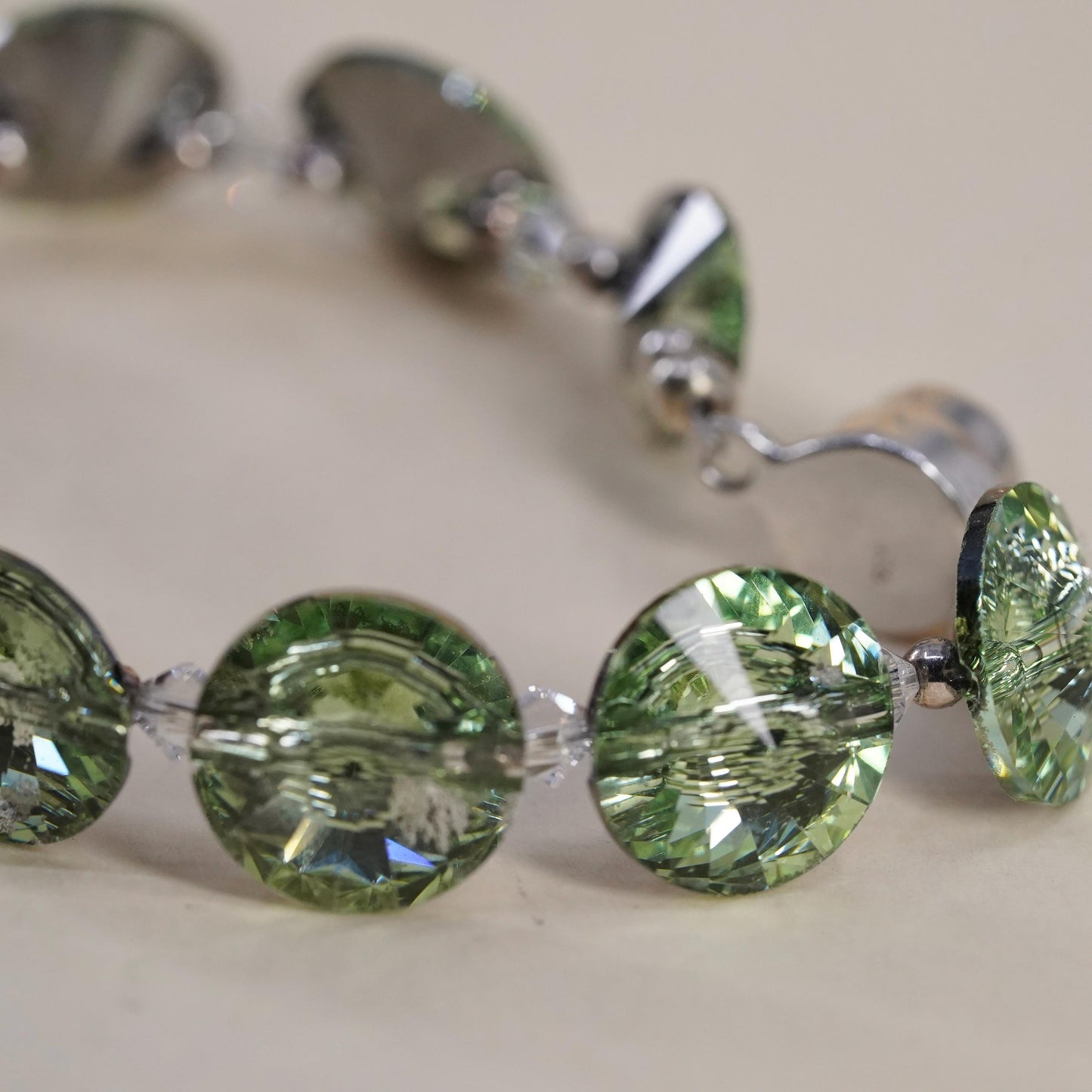 6.5", VTG Crystal Bracelet, Light Green Rivoli Crystal, Sterling 925 Silver