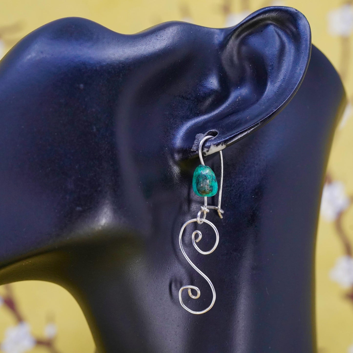 Vintage Sterling silver handmade earrings, 925 silver wire with turquoise beads