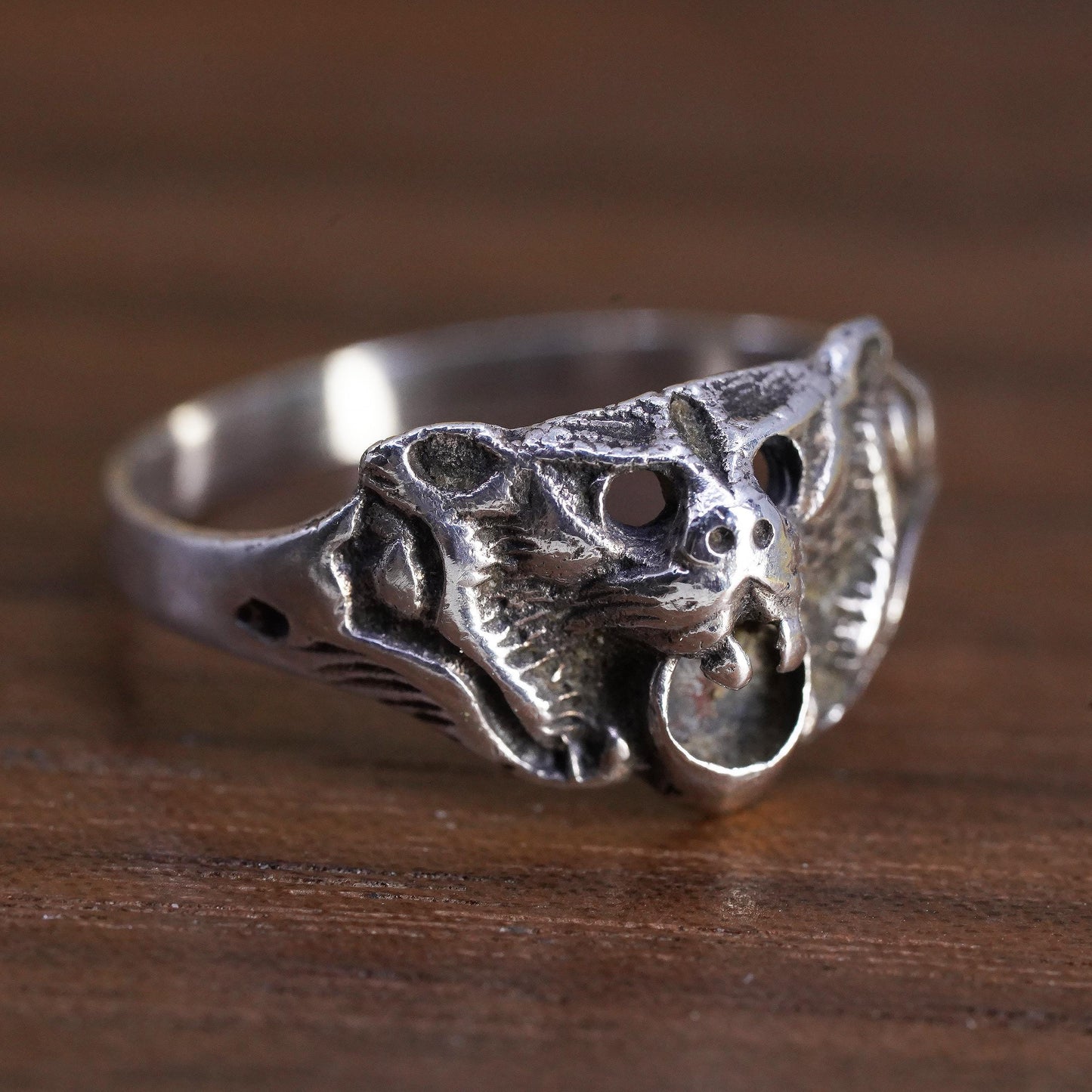 Size 6.5, VTG Sterling Silver 925 Bat Ring, Gothic Vampire Bat Statement Ring