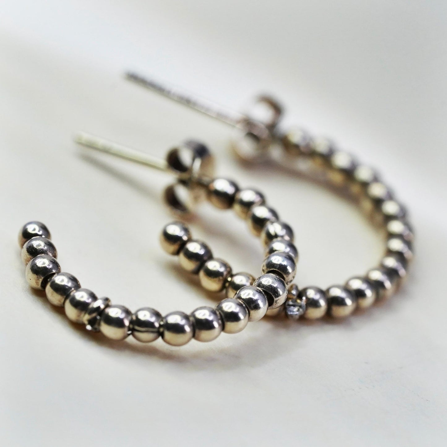 1", VTG yellow gold plated sterling 925 silver loop earrings, bead hoops huggie
