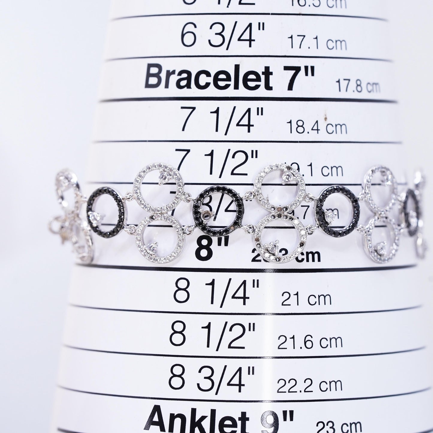 7.75", MISSING CZ, Vintage two tone Sterling 925 silver tennis bracelet with cz