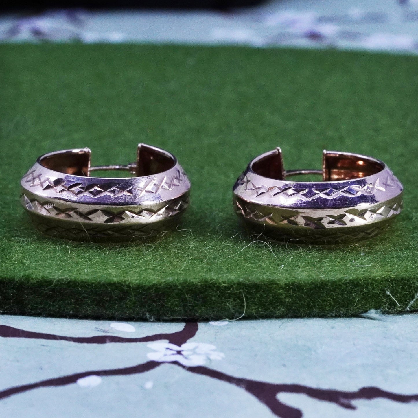 1”, vermeil rose gold over sterling 925 silver earrings, textured hoops huggie
