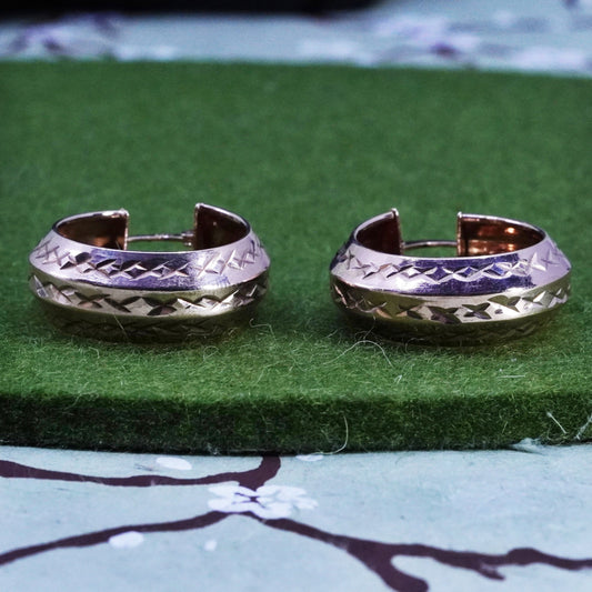 1”, vermeil rose gold over sterling 925 silver earrings, textured hoops huggie