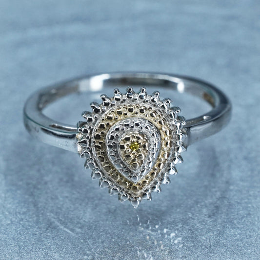 Size 8.25, vermeil gold over Sterling 925 silver engagement ring yellow diamond