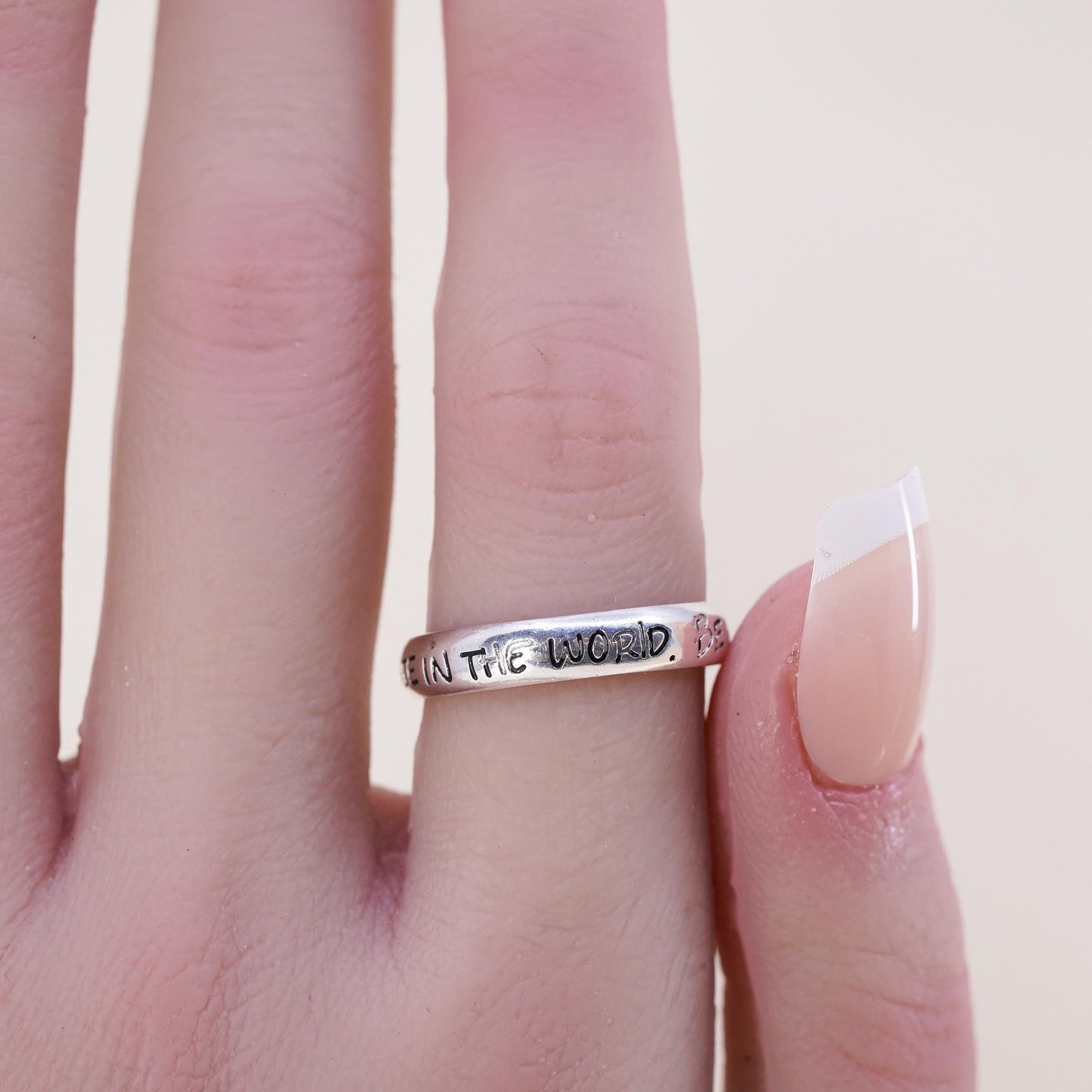 Size 8, sterling silver ring, 925 quote band, "you wish to see world be change"