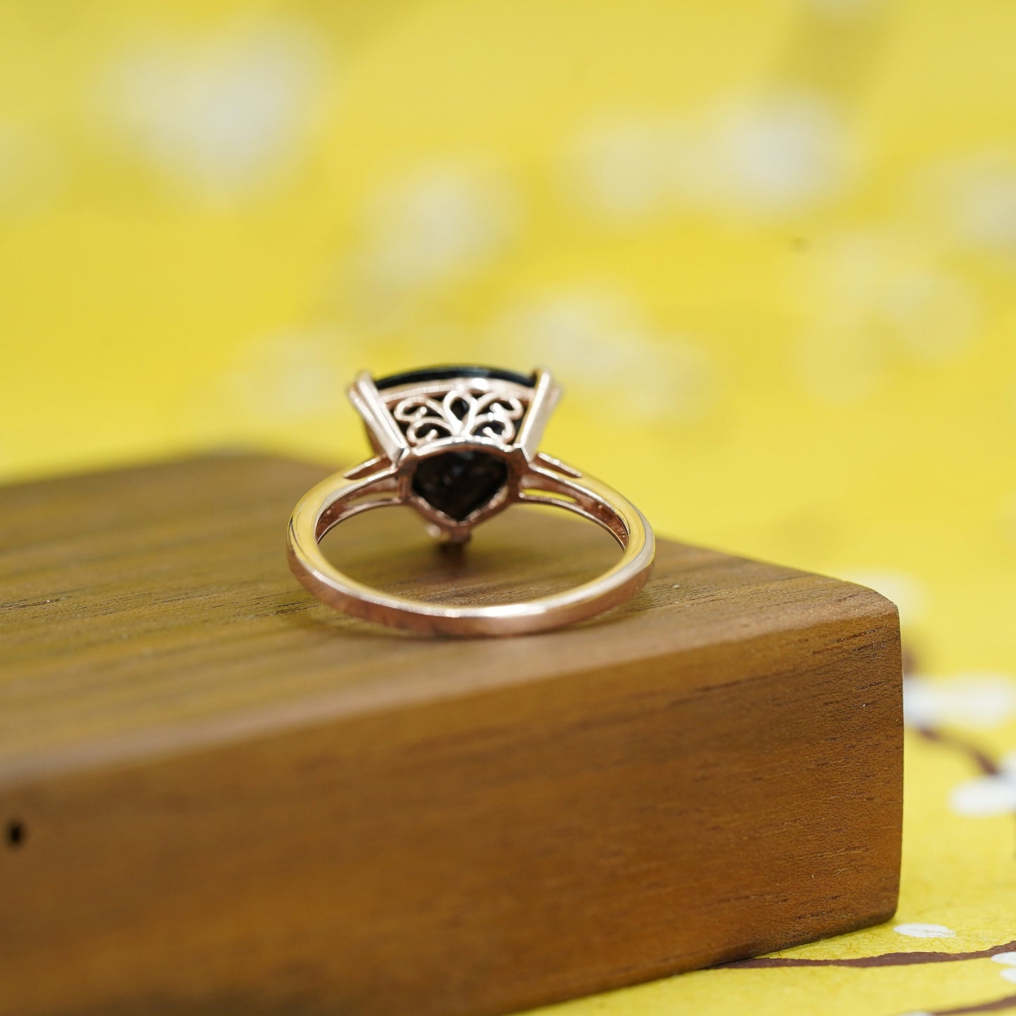 Size 9.25, rose gold filled Sterling silver 925 ring with triangular obsidian