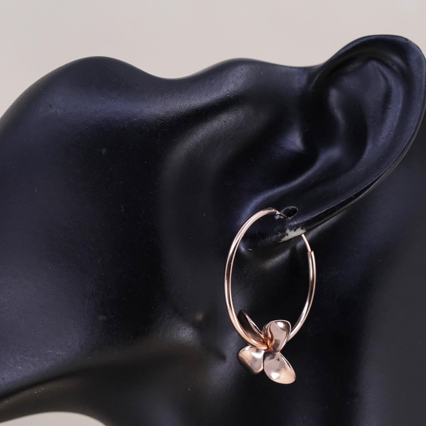 1.25", vermeil rose gold over sterling 925 silver loop earrings, hoops flower