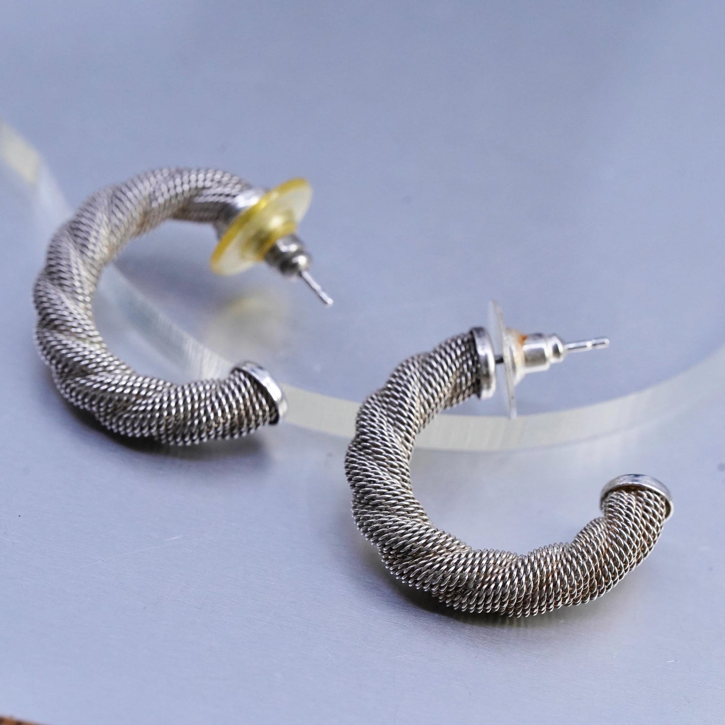 1.25", vintage Italian Sterling silver handmade earrings, 925 huggie hoops