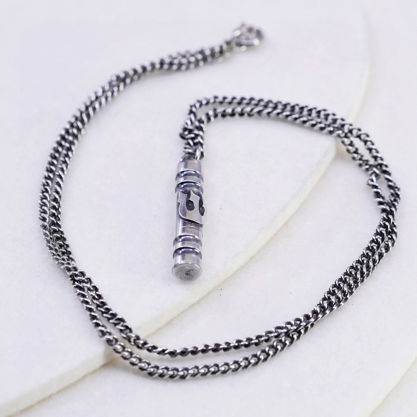 20”, Sterling 925 silver handmade curb chain necklace with Hebrew word pendant