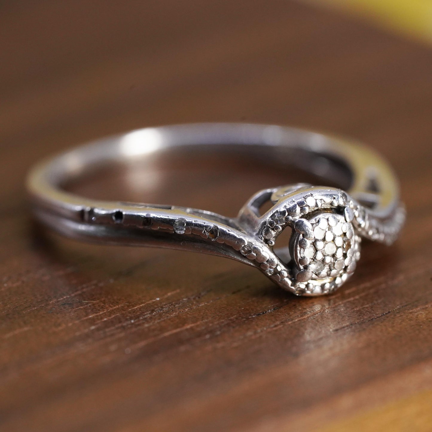 Size 8.25, vintage Sterling silver ring, 925 band with cluster diamond