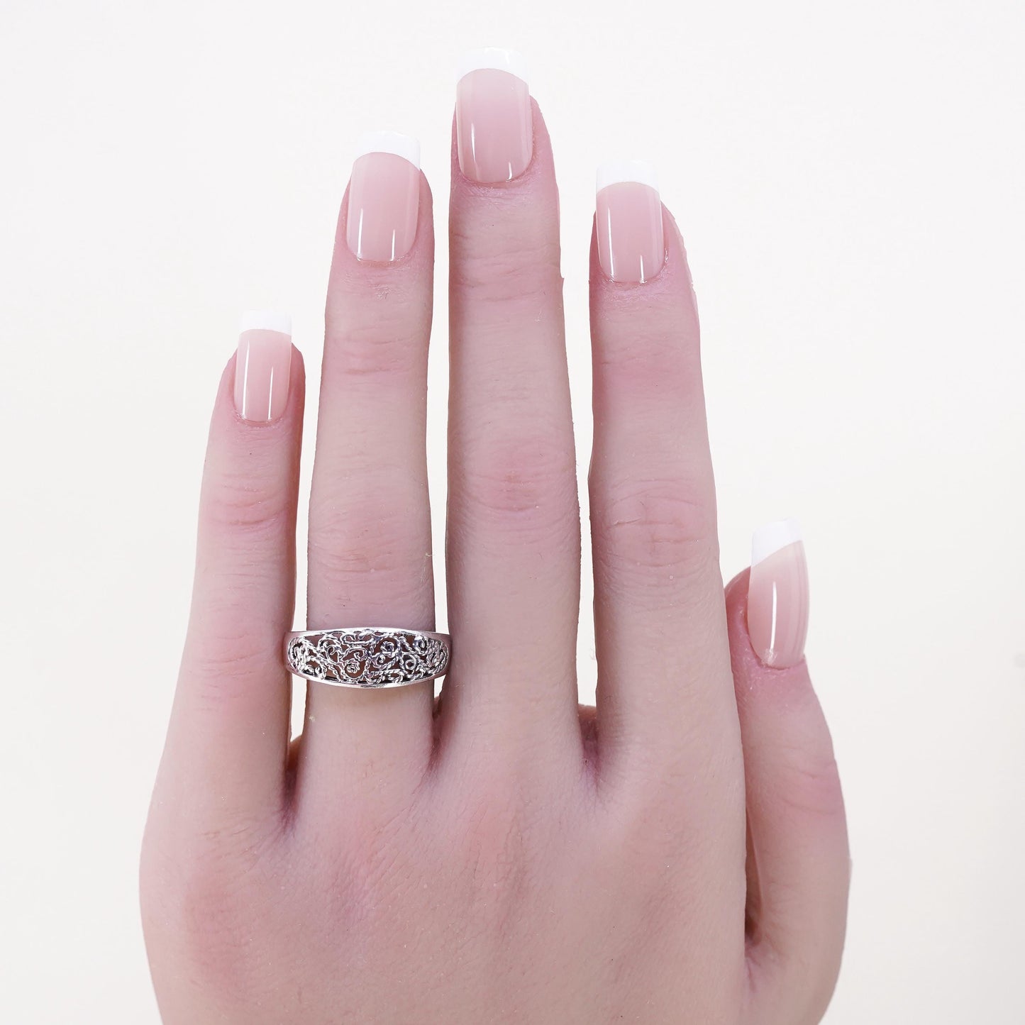 Size 9, Vintage sterling silver handmade filigree ring, 925 band