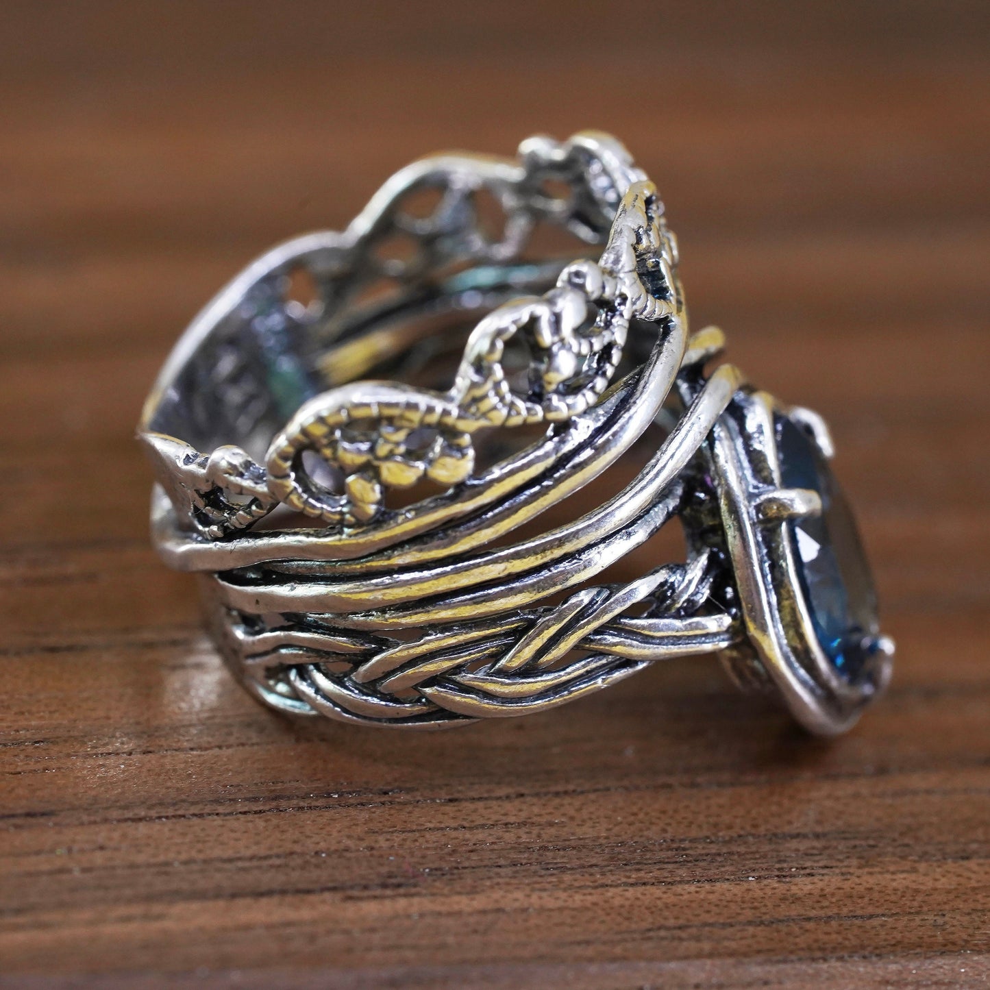 Size 6.75, Israel PAZ PZ Sterling silver ring, 925 band teardrop blue crystal
