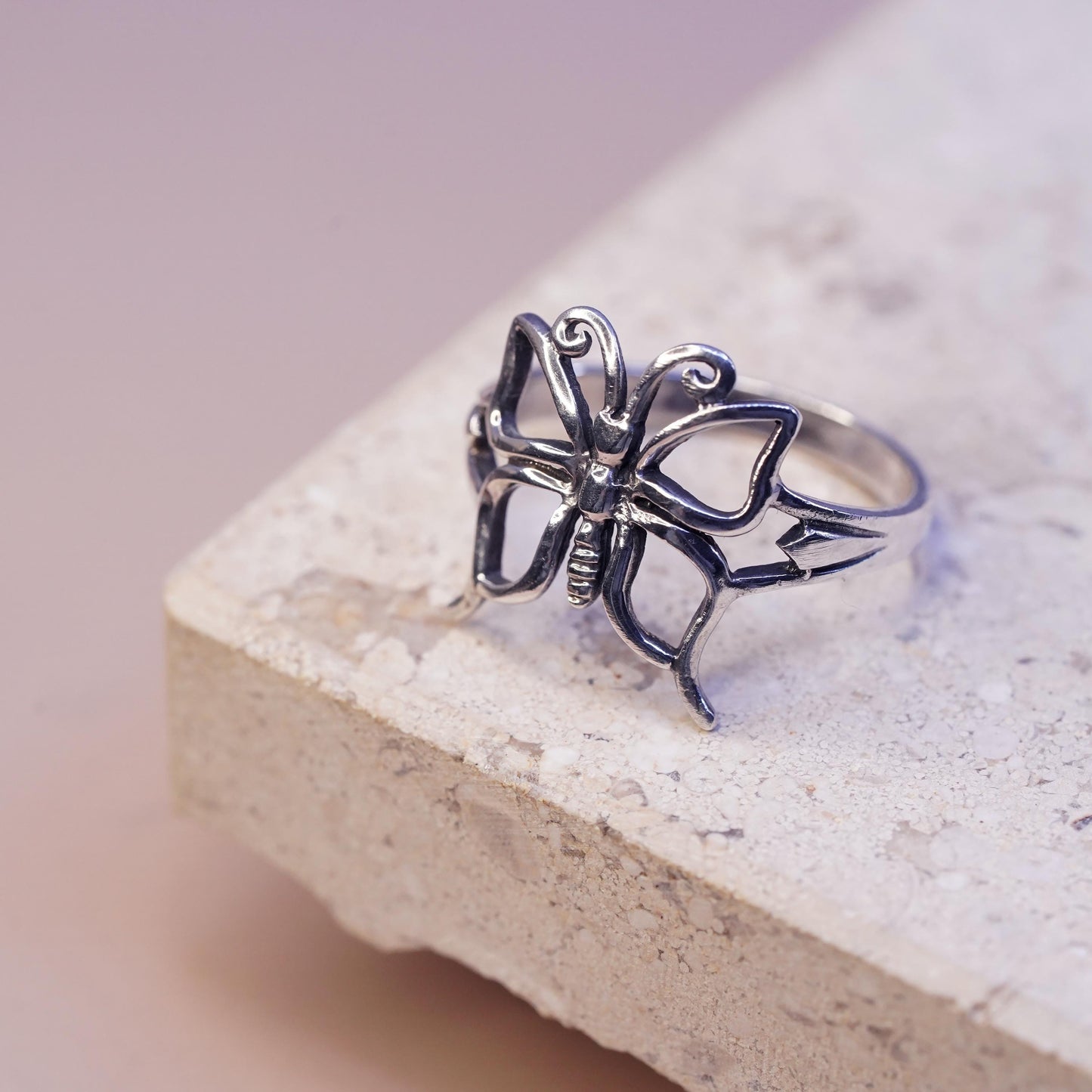 Size 8.5, vintage Sterling silver handmade ring, 925 filigree butterfly ring
