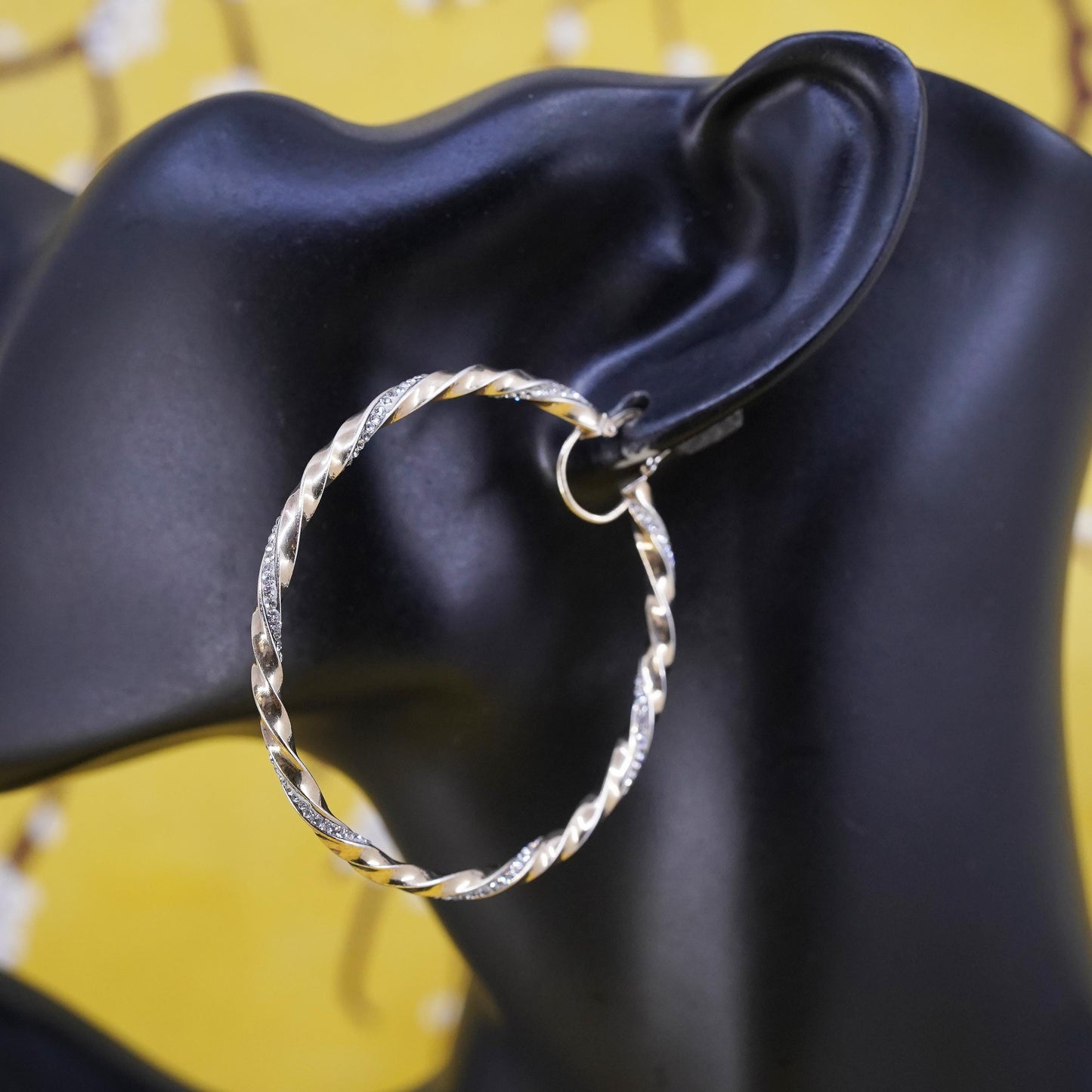 2", Italian vermeil gold over Sterling silver earrings, twisted huge 925 hoops