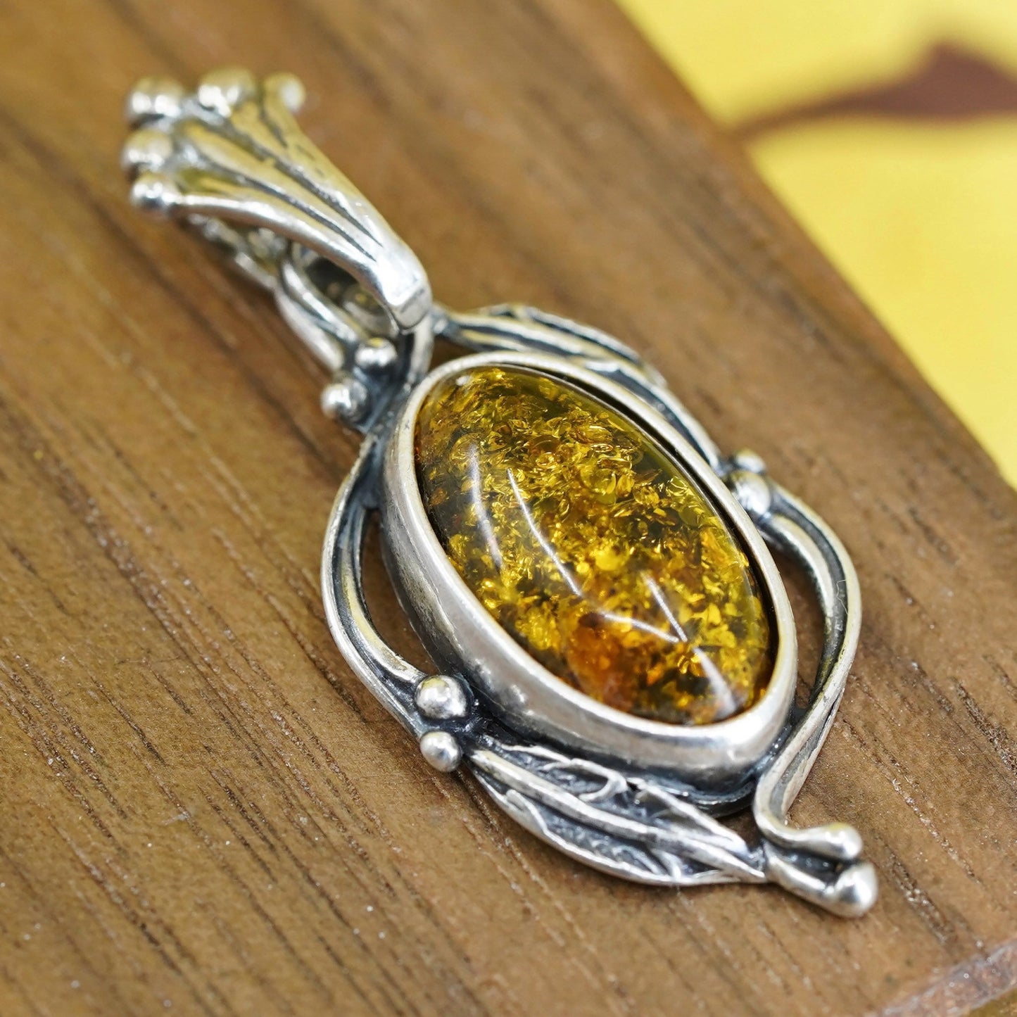 Vintage Sterling silver 925 handmade pendant with Amber pendant