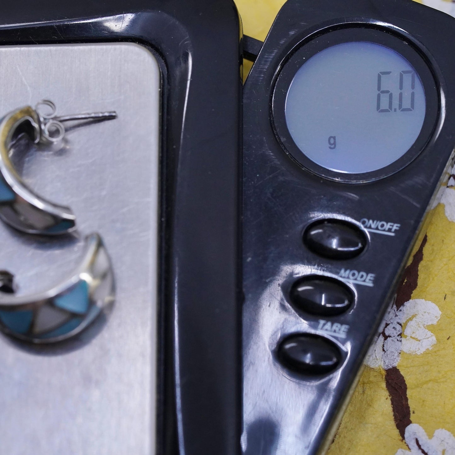 0.75", Vintage Sterling silver earrings, 925 huggie hoop studs mother of pearl