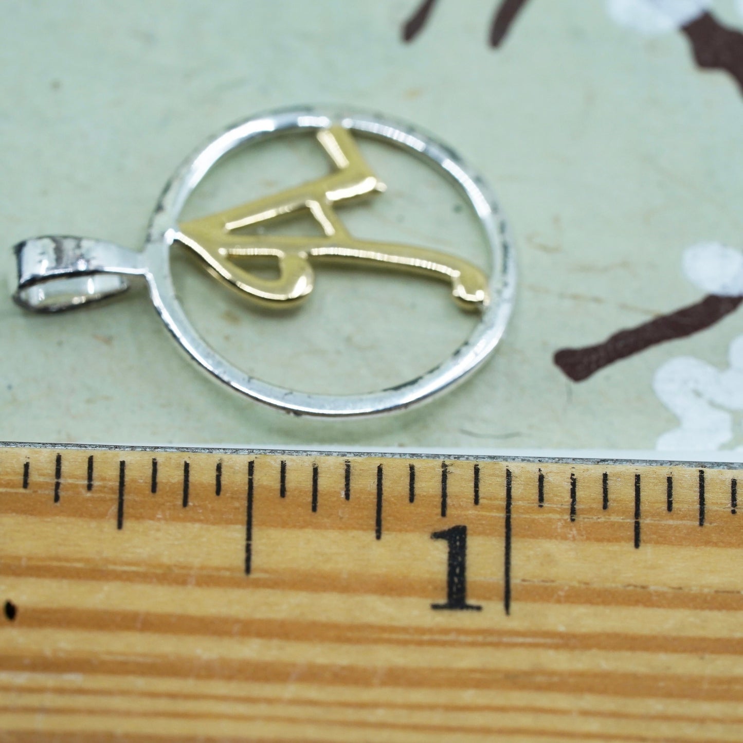 Vintage two tone sterling silver handmade pendant, 925 letter “A” charm