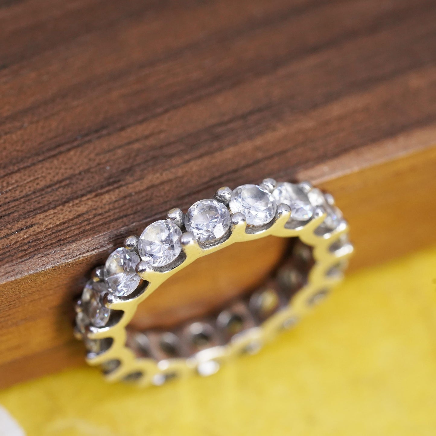 Size 8.5, vintage Sterling 925 silver anniversary engagement ring cluster cz
