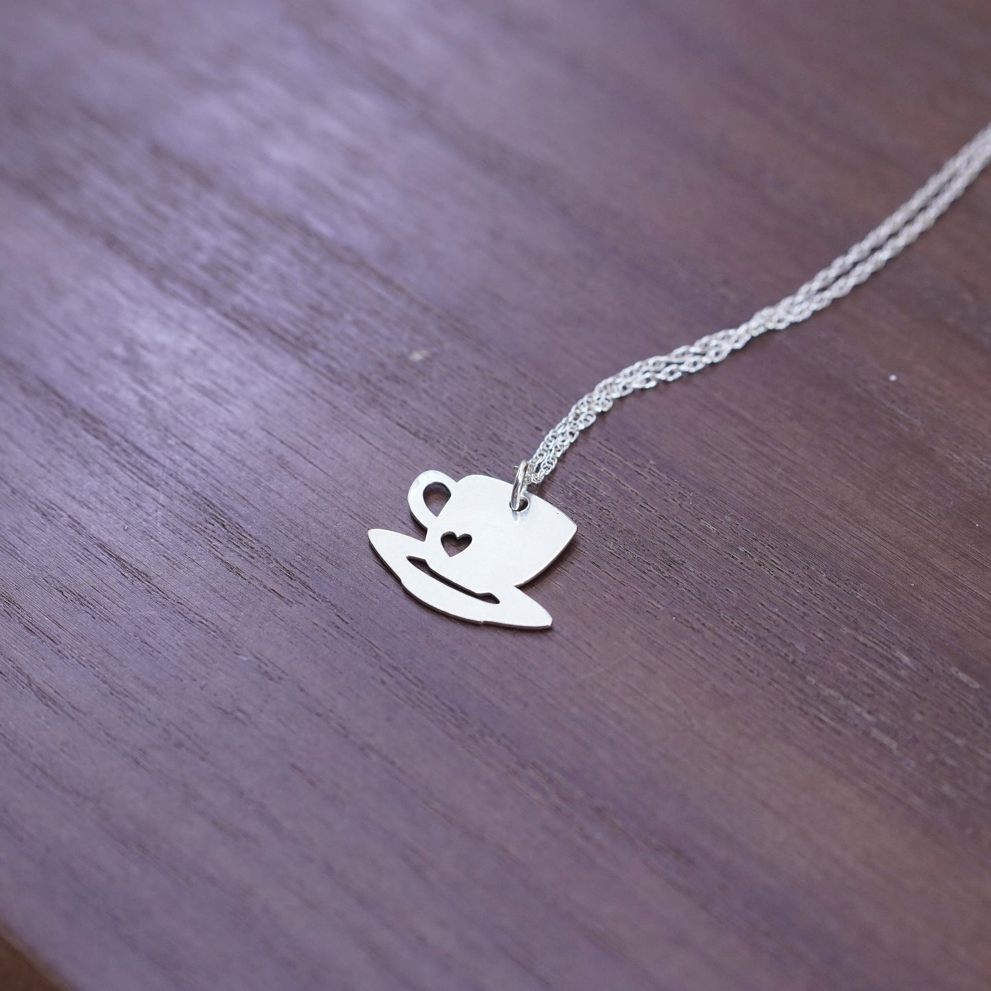 16+2”, sterling silver necklace, 925 rope chain with coffee cup pendant