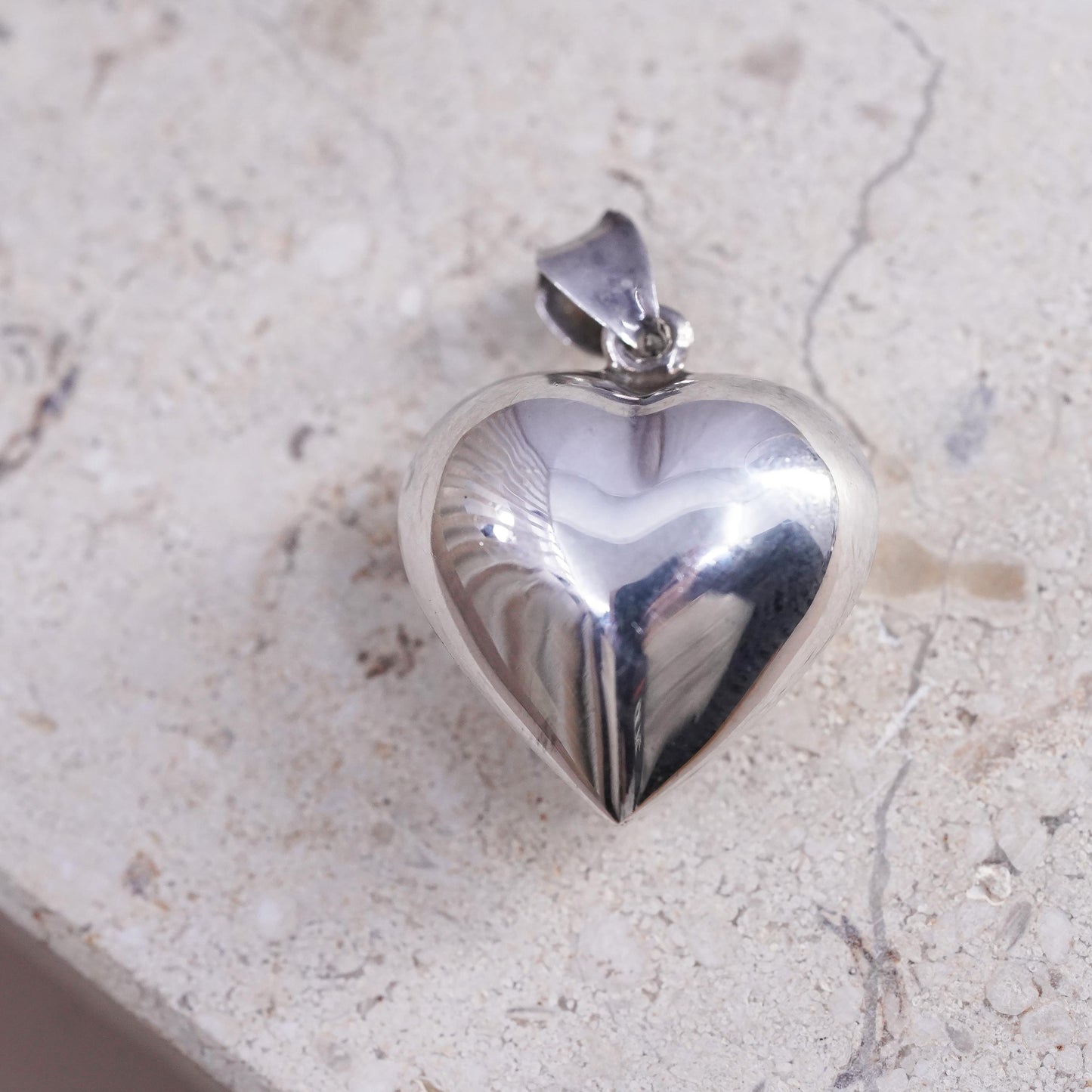 Vintage Sterling silver handmade pendant, puffy 925 heart