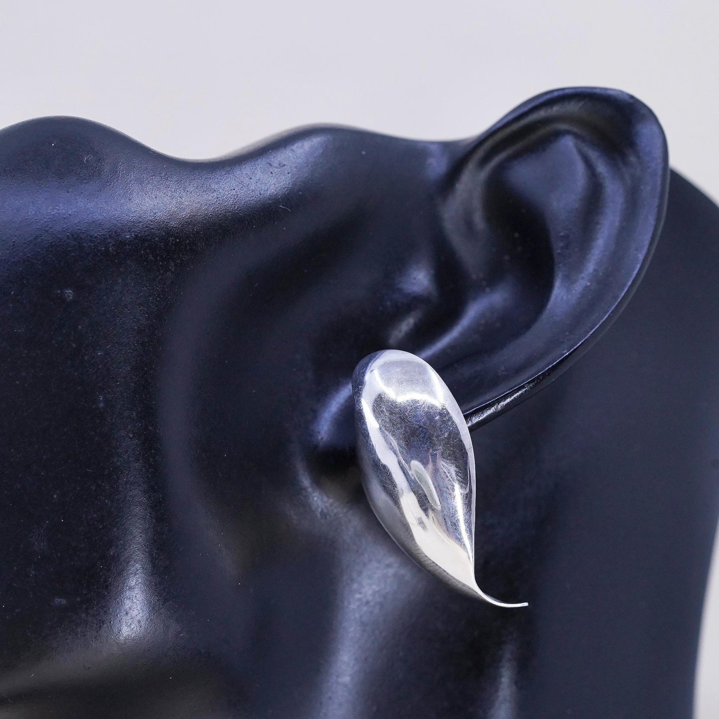 Vintage 925 Sterling Silver Curved Swirl Hoop Earrings, Studs 14K yellow gold