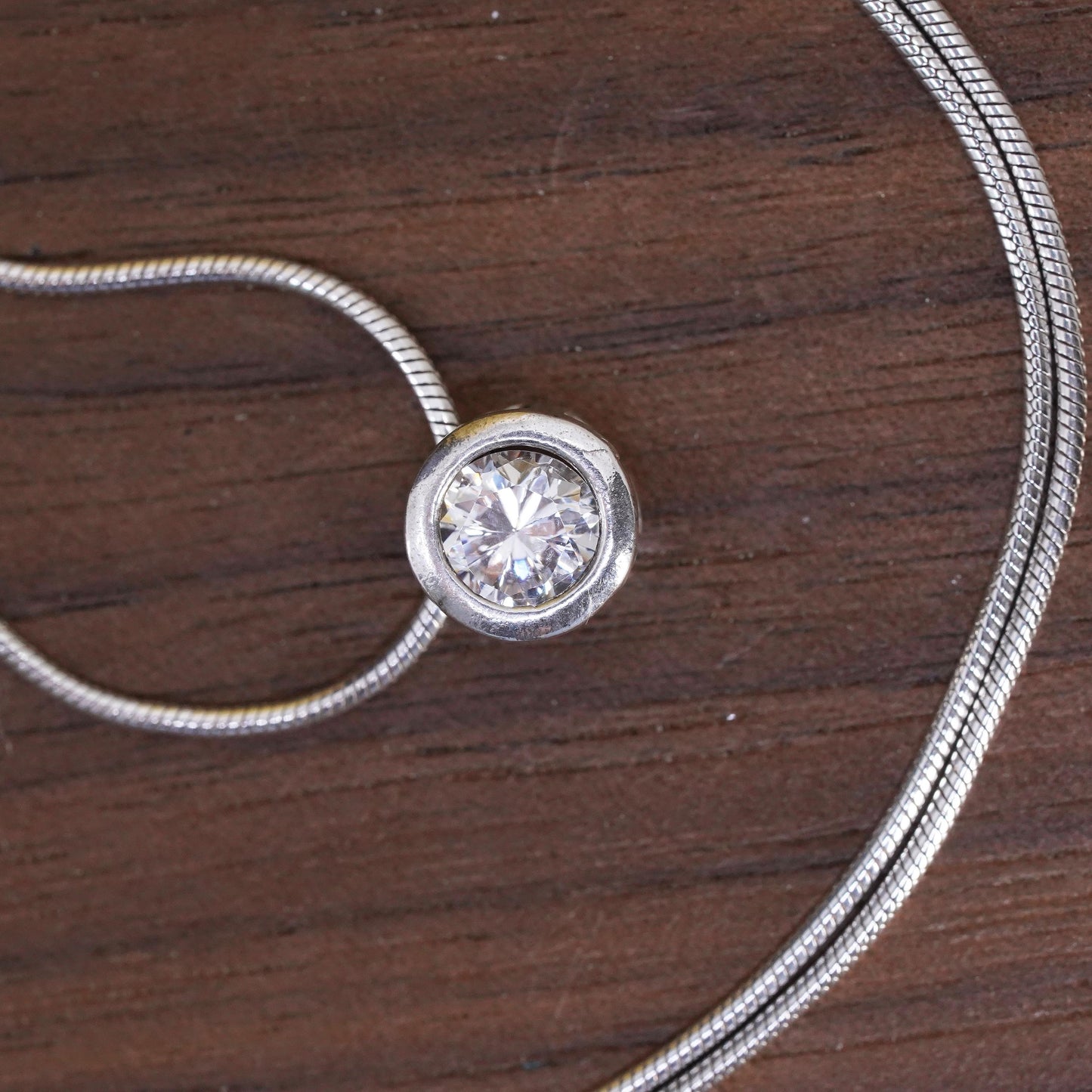 20”, vintage Sterling silver necklace Italian 925 snake chain circle cz pendant