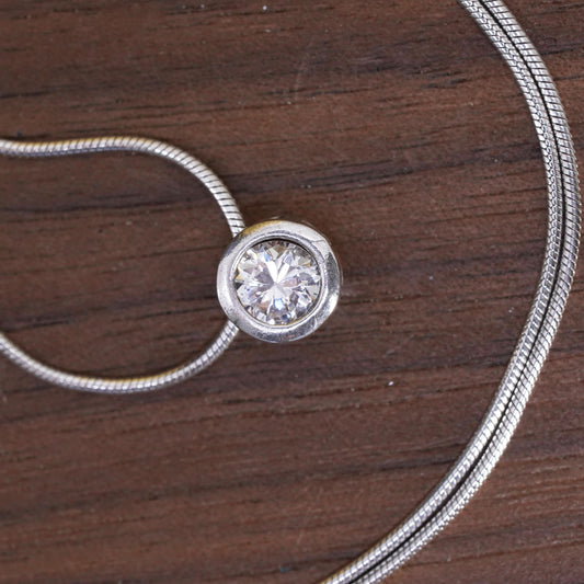 20”, vintage Sterling silver necklace Italian 925 snake chain circle cz pendant